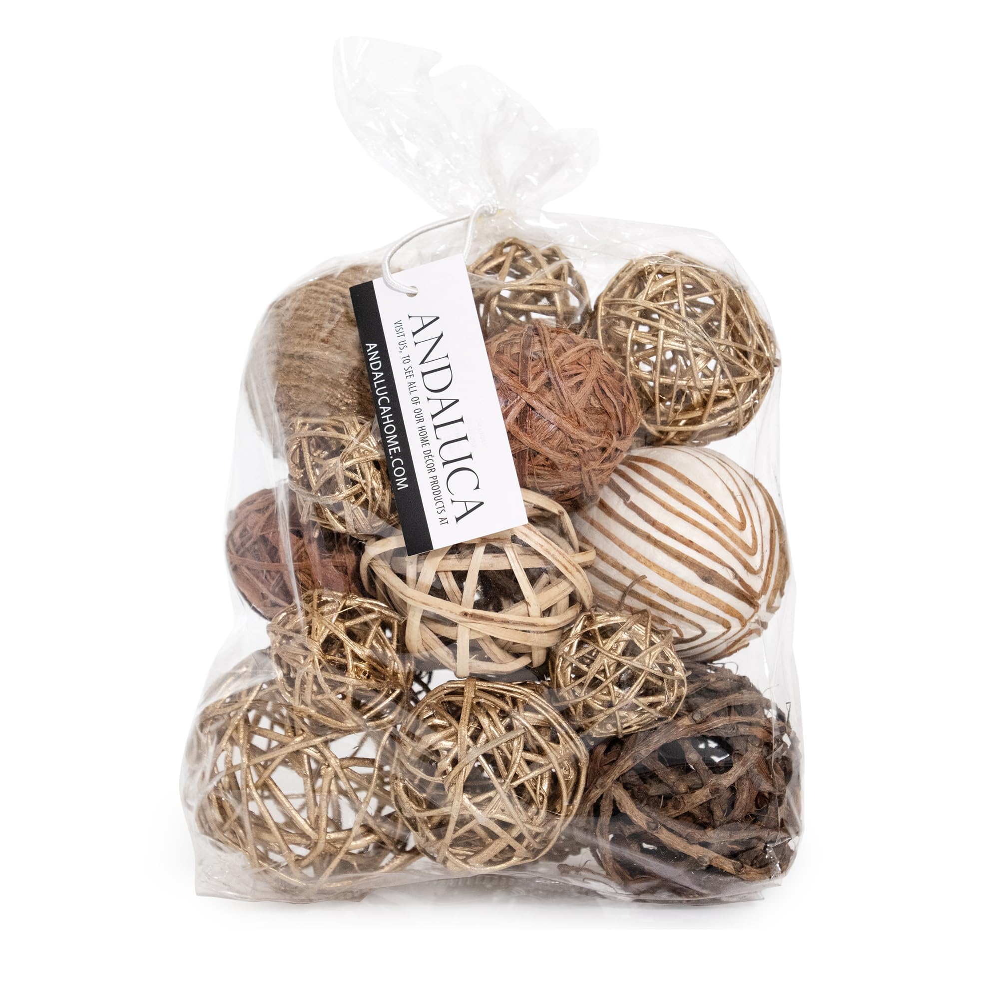 ANDALUCA Decorative Balls & Orbs Gold Natural Bag Bowl Filler Home Decor (Gold)