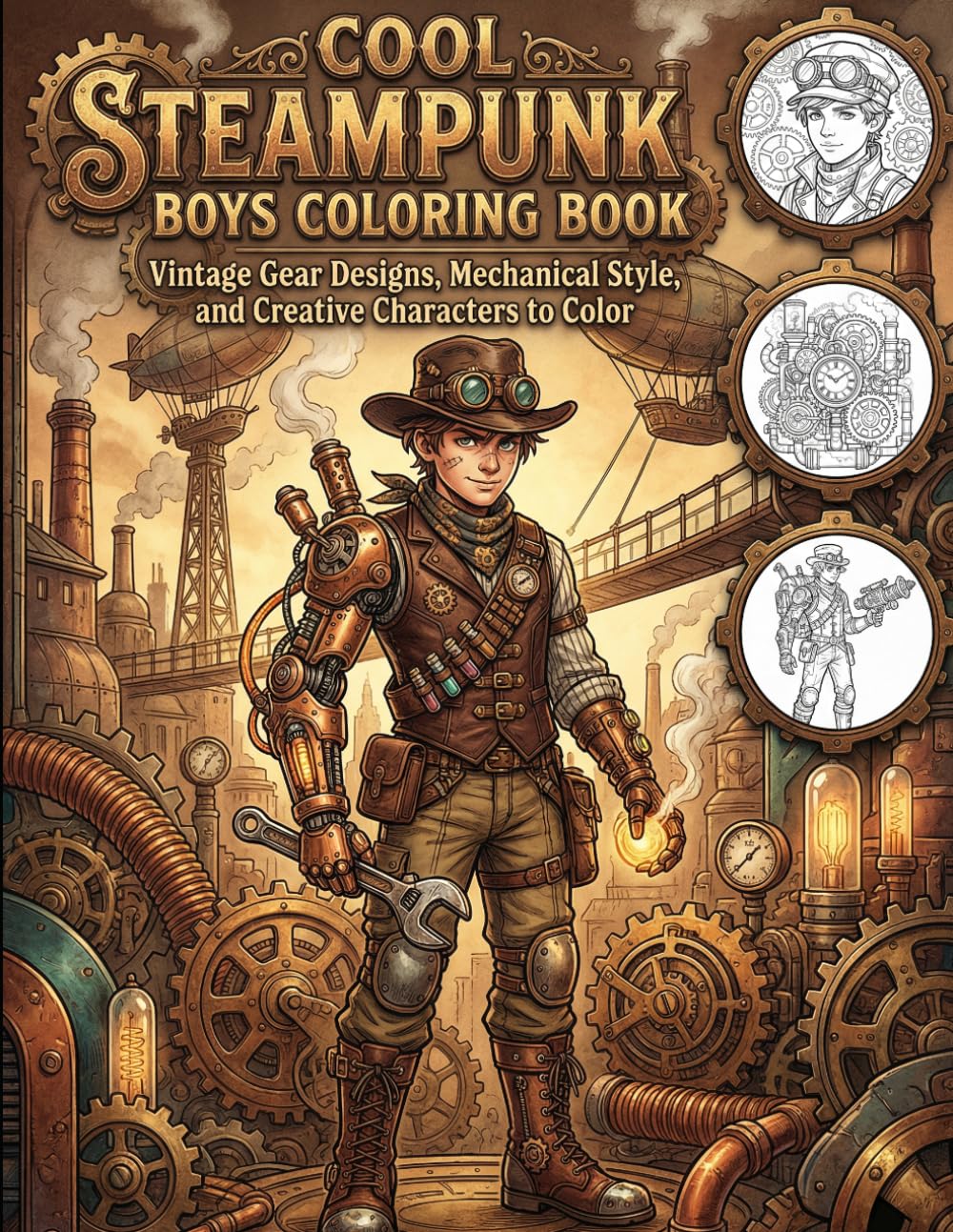 Cool Steampunk Boys Coloring Book: Vintage Gear Designs, Mechanical Style, and Creative Characters to Color