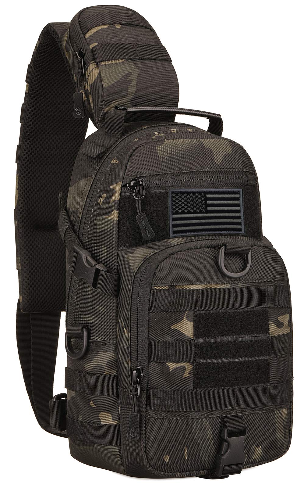 Protector Plus Tactical Sling Bag Military MOLLE Crossbody Packs Chest Shoulder Backpack (Patch Included)