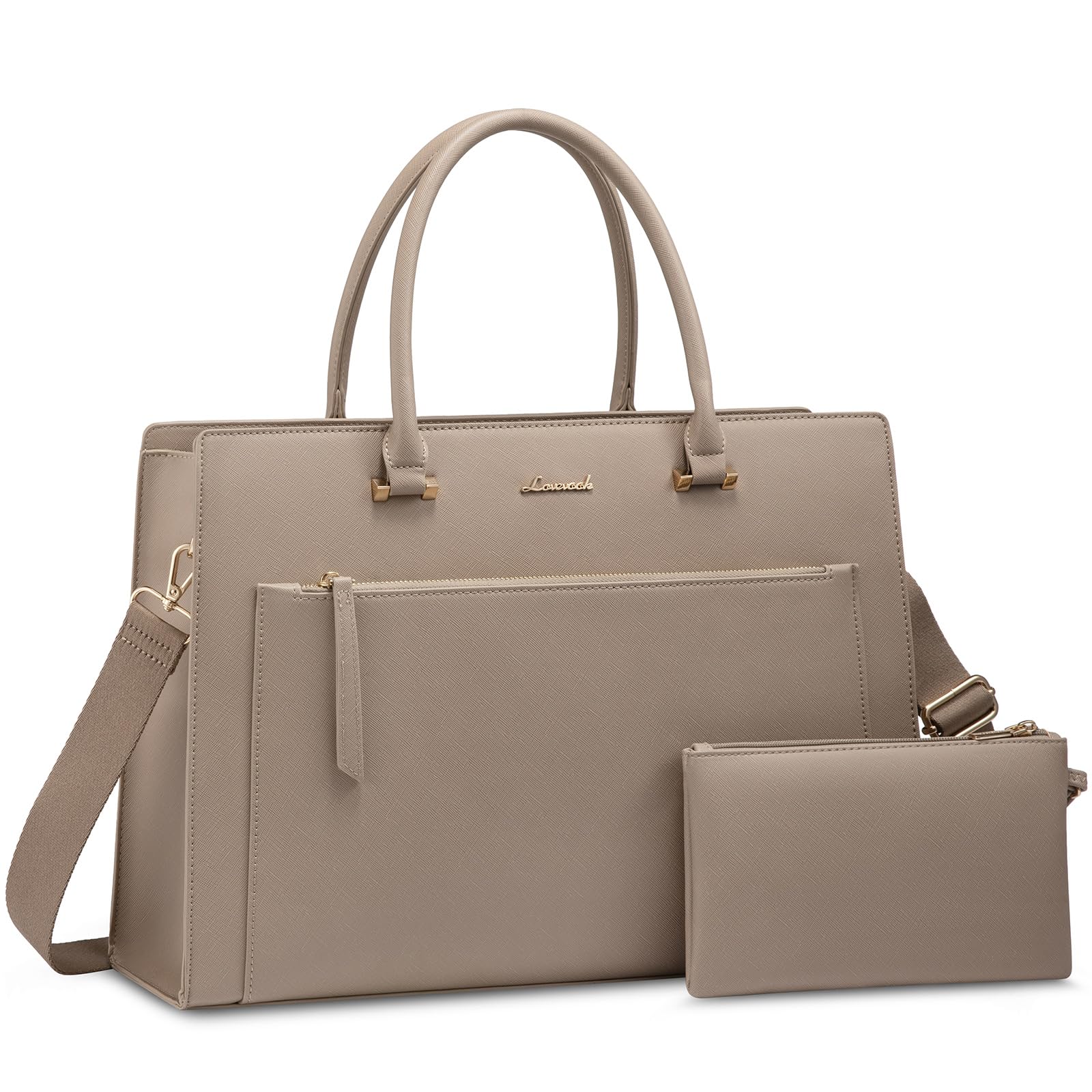 LOVEVOOK Laptop Bag for Women 15.6 Inch Tote Work Bag Leather Computer Briefcase Waterproof Business Teacher Office Bag Handbag with Small Clutch,