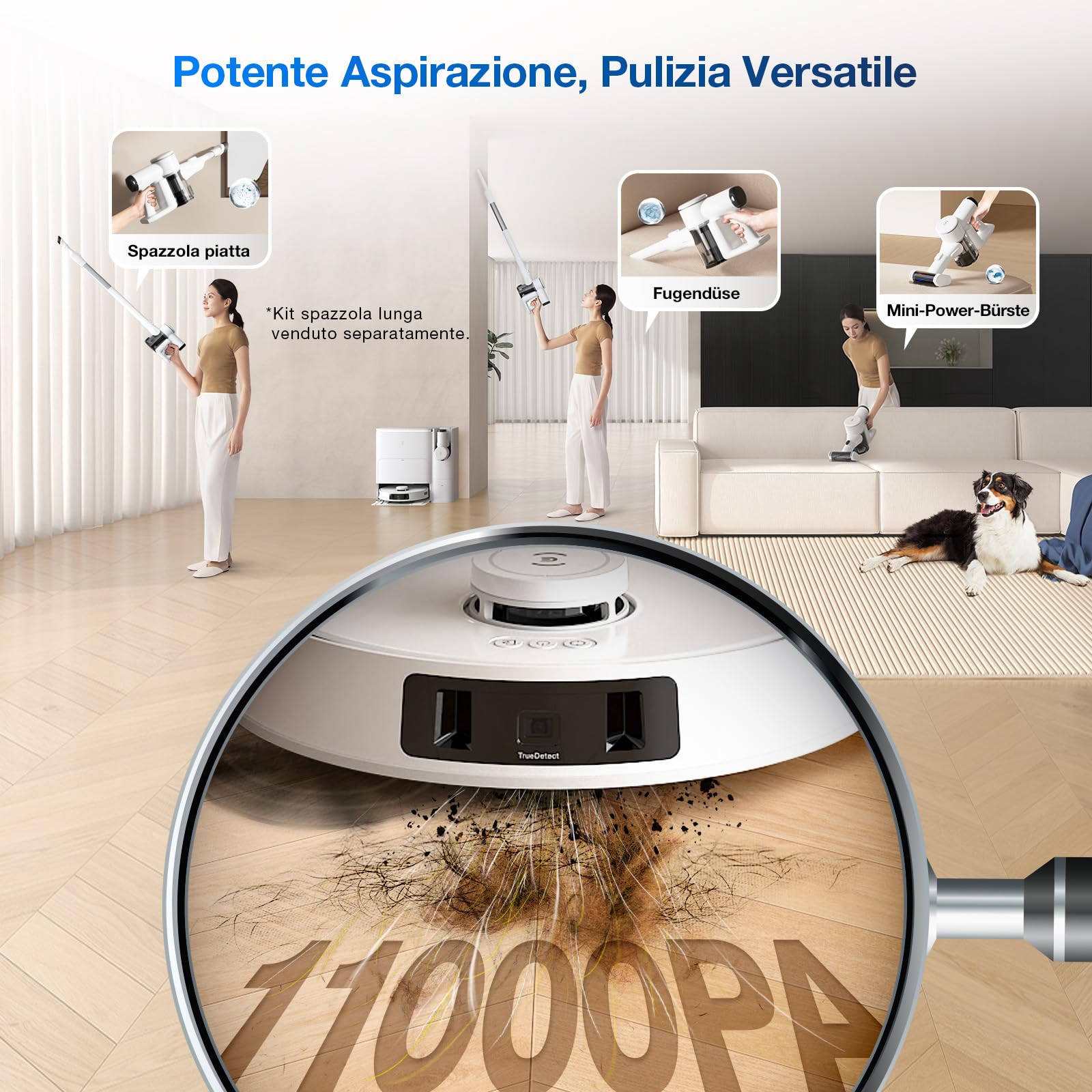 ECOVACS Robot Lavapavimenti e Aspirapolvere DEEBOT T30S COMBO con Hub di Pulizia All-in-One, Doppio Auto-svuotamento, 11000Pa, Anti-grovigli, Lavaggio Mocio ad Acqua Calda a 70°C, Sollevamento Mop 9mm