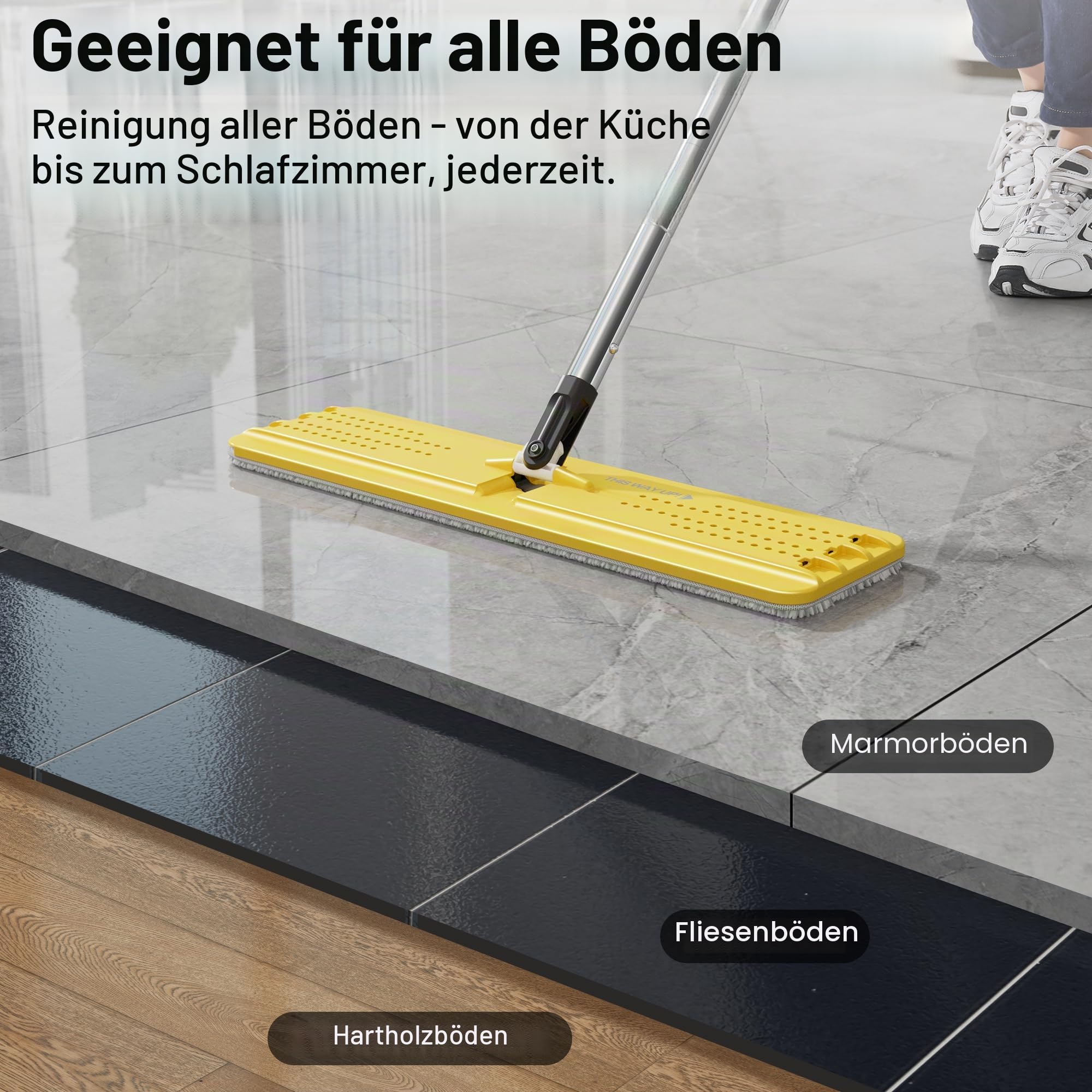 JOYMOOP Strapazierfähige kommerzielle Wischmopps für Bodenreinigung, Nass- und Trockenmopp und Eimer-Set mit großem Fassungsvermögen, gelber Eimer, inklusive 5 wiederverwendbaren 43,2 cm