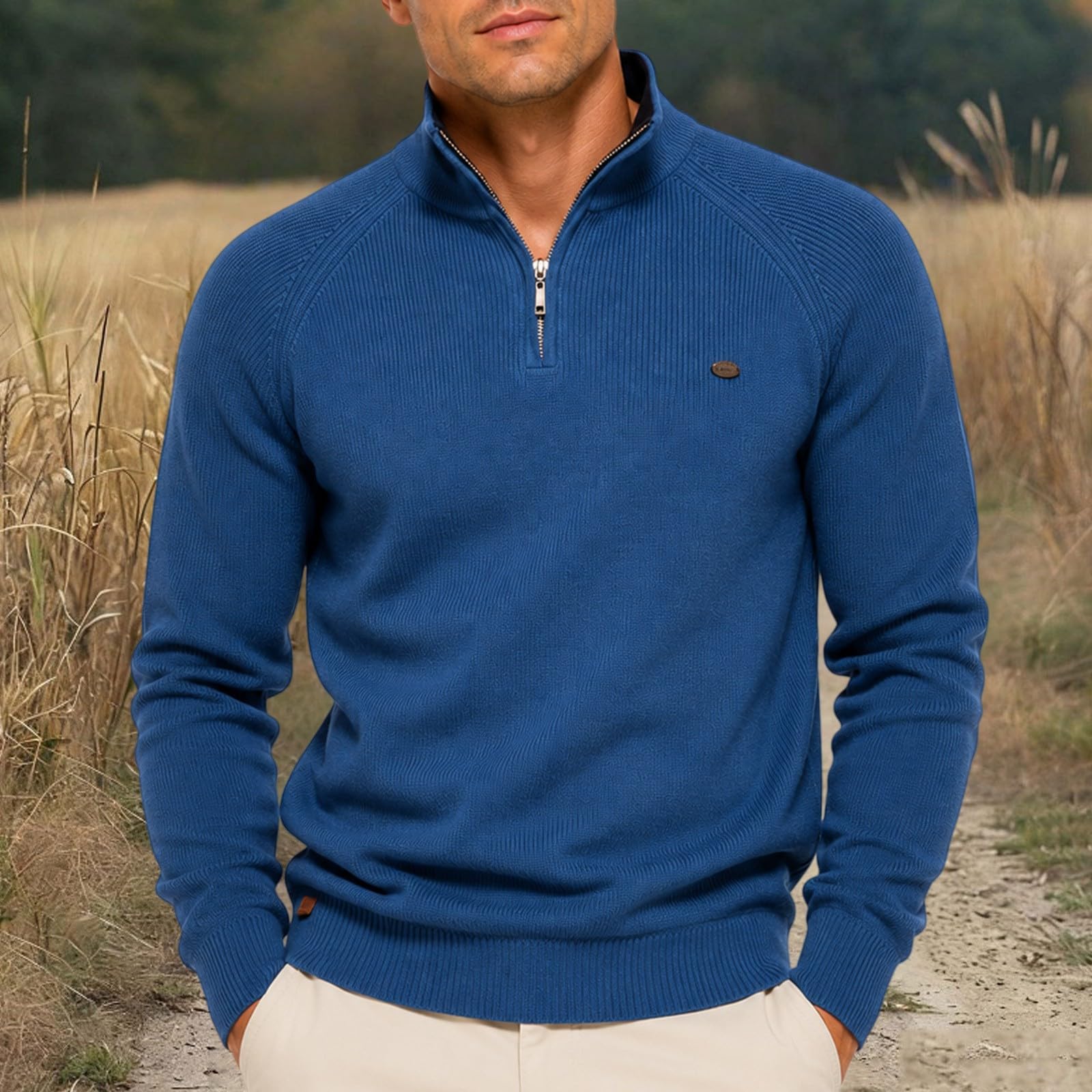 CHUNOTU - Maglione da uomo con cerniera a un quarto, a maniche lunghe | Casual Blocchi di Colore Maglioni Vestibilità Rilassata Autunno Inverno Stand Collare Top Caldo Abbigliamento Lounge Outdoor