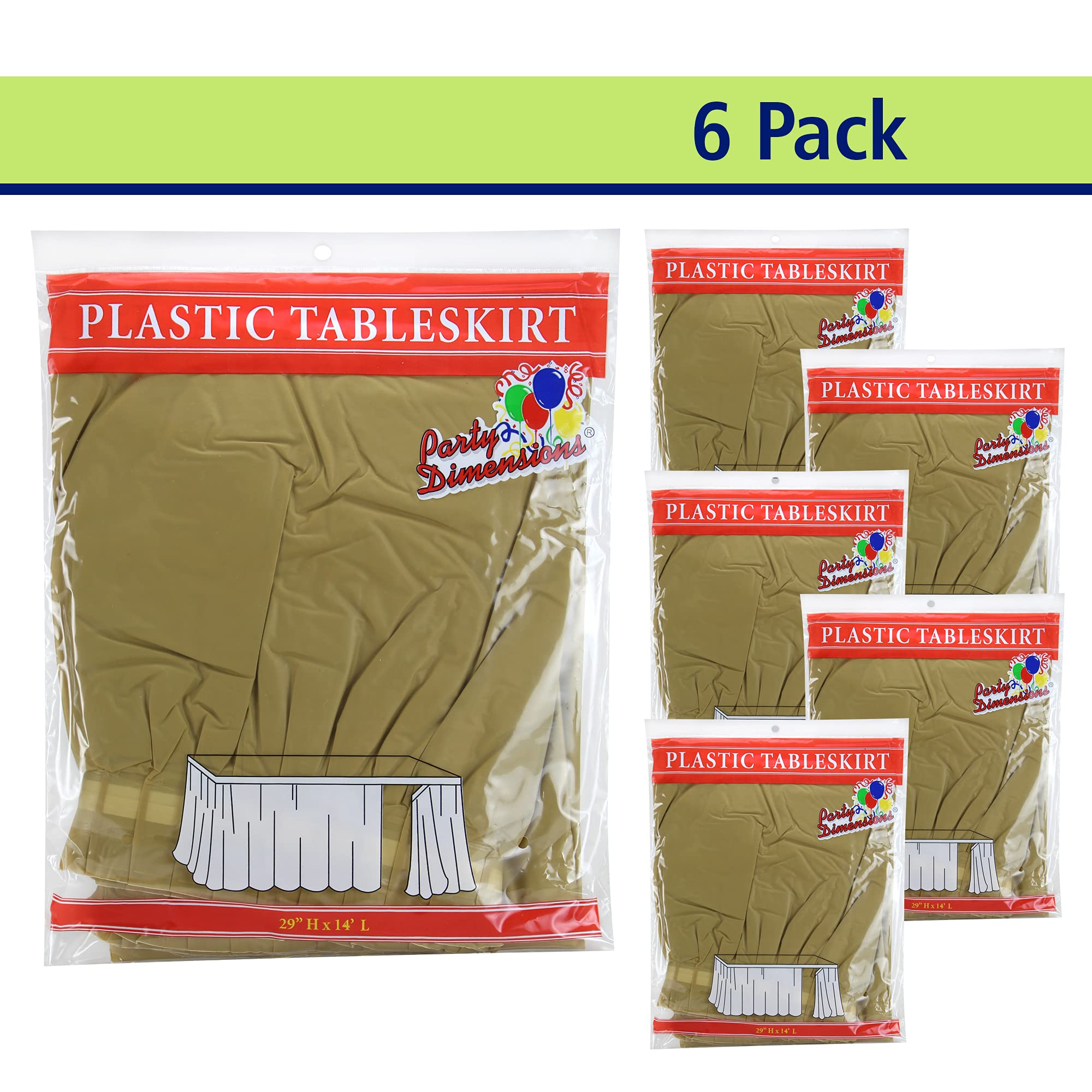Party Dimensions Plastic Table Skirt, 29-Inches by 14-Feet - Gold - 6 Pack