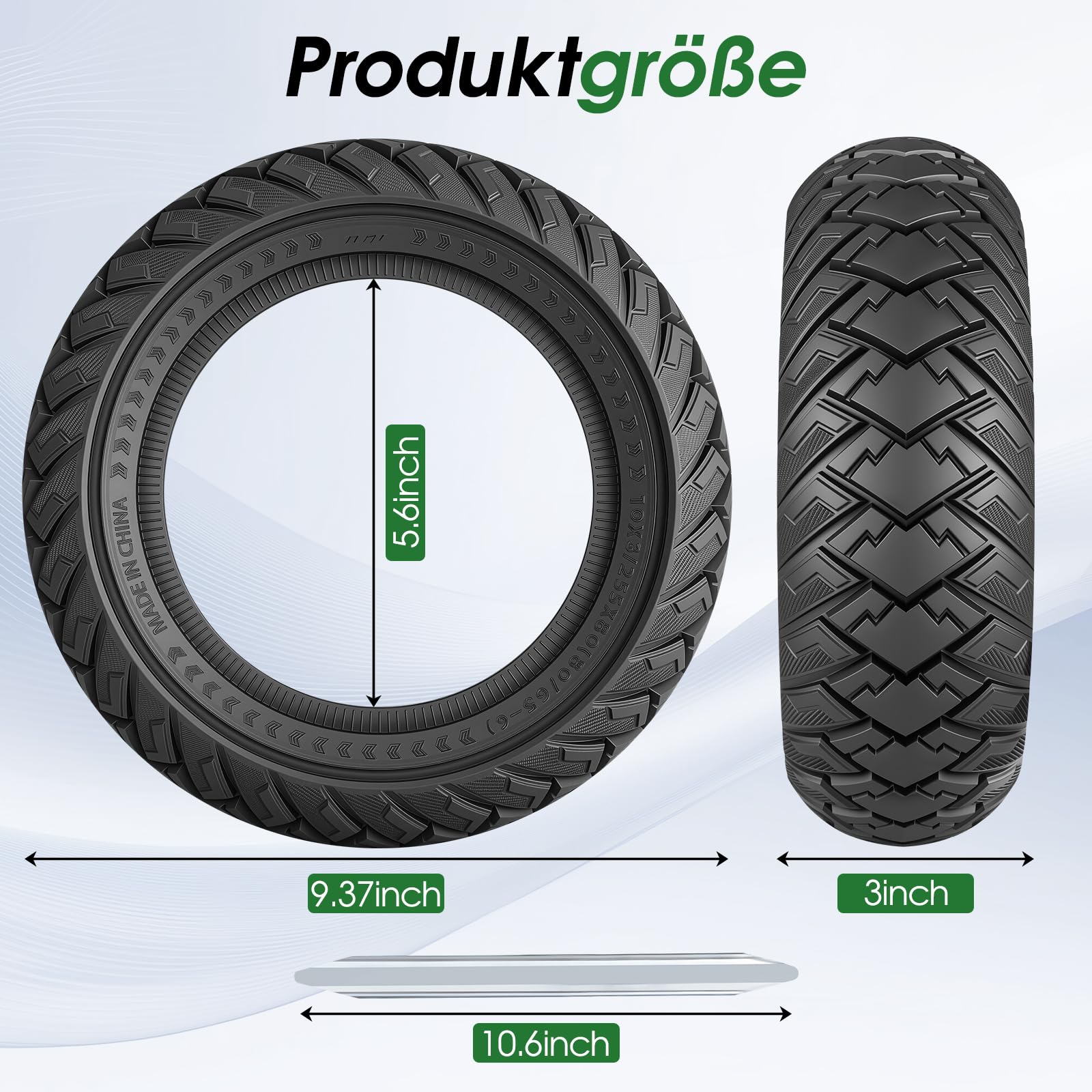 COASTA 80/65-6 Vollgummireifen,10x3 Solid Reifen, pannensicher Offroad | 255x80 E-Scooter Ersatzreifen, für Kukirin G3 Pro / G2 Max, Kugoo M4 Pro, Kaabo Wolf Warrior & Mantis 10 ,schwarz