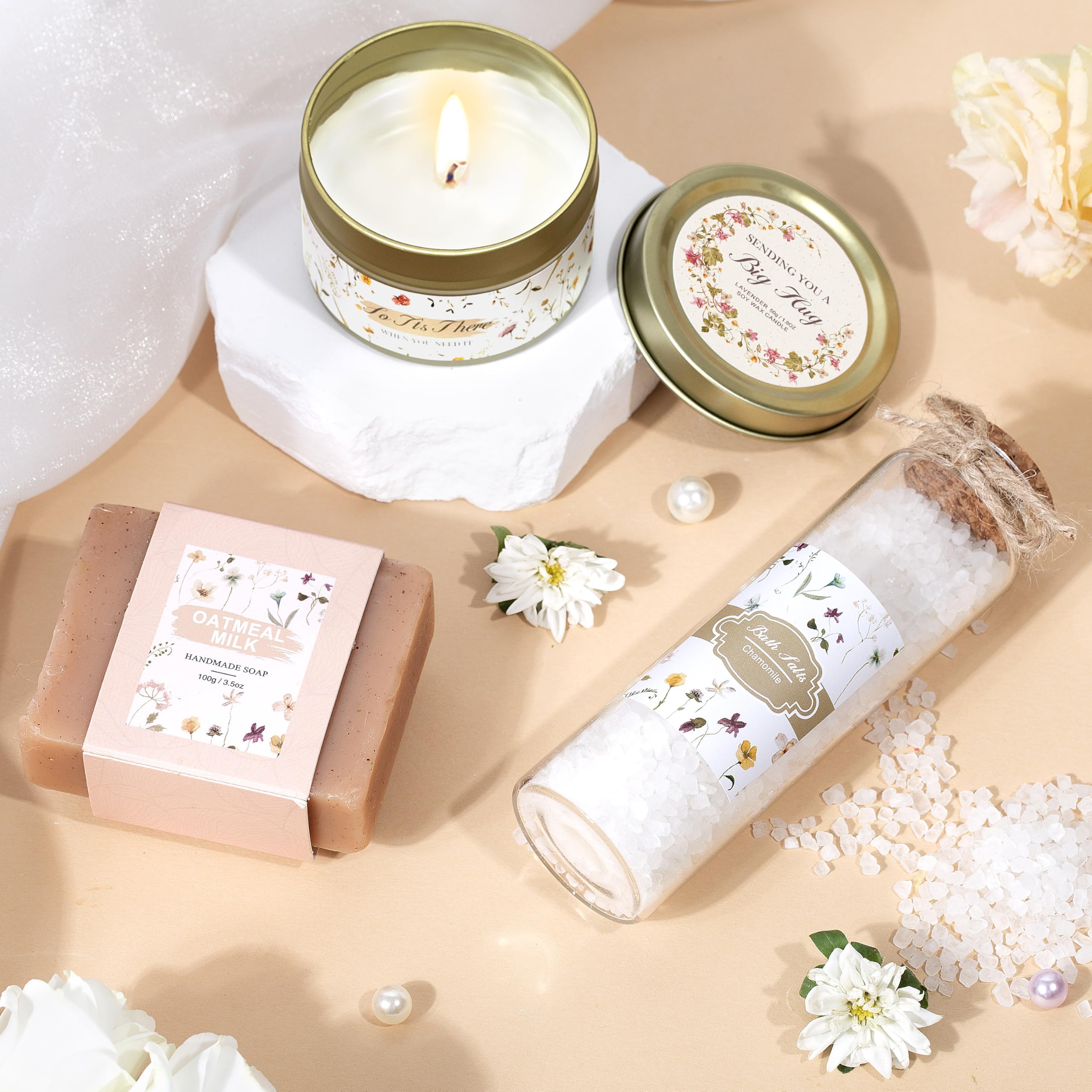 Birthday Gifts for Women, Get Well Soon Self Care Package Box, Sending Hug Baskets Thinking of You Inspirational Gift for New Mom Best Friend Birthday (Ivory)