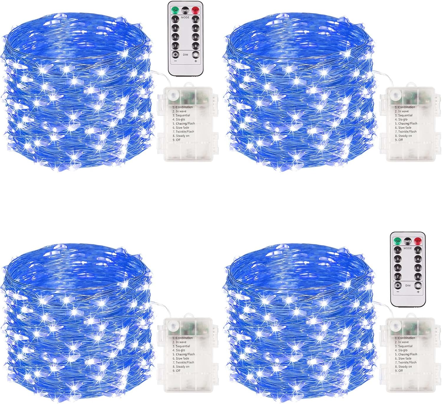 4Pack 33FT 100 LED Fairy Lights Battery Operated with Remote & Timer, Fairy Christmas String