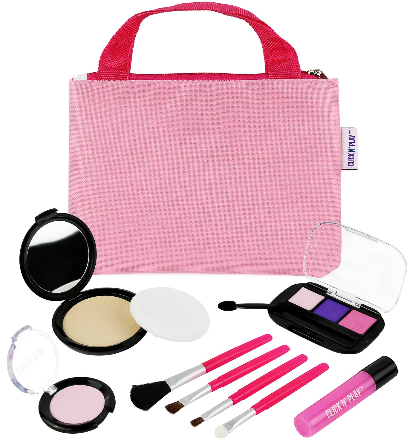 Click N' Play Pretend Play Cosmetic and Makeup Set with Pink Tote Bag