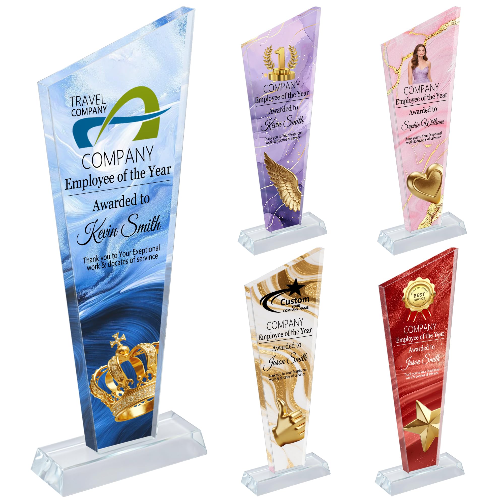 WERWAES Trofeo de Cristal Personalizado con Grabado de Texto/Logo - Regalo para Empleados, Jubilación, Eventos, Premios Deportivos y Reconocimientos