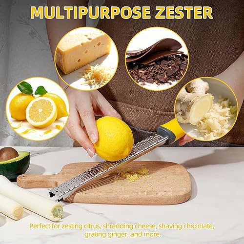 Miniatura 6 de Koythin Zester, rallador de limón y queso con cepillo, herramienta de cocina resistente para rallar cítricos, queso parmesano, chocolate, jengibre,