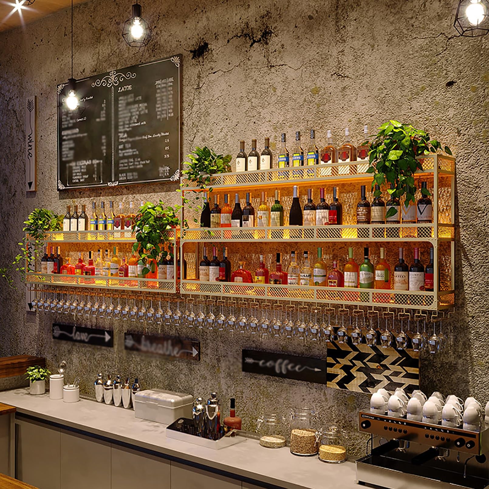 Estantería De Botellas De Vino,Enfriador De Vino Montado En La Pared,Botellero De Almacenamiento Multifuncional,Estante De Exhibición De Vidrio De Vino,Soporte Para Copas De Vino Para Cocina,Bar ( Col
