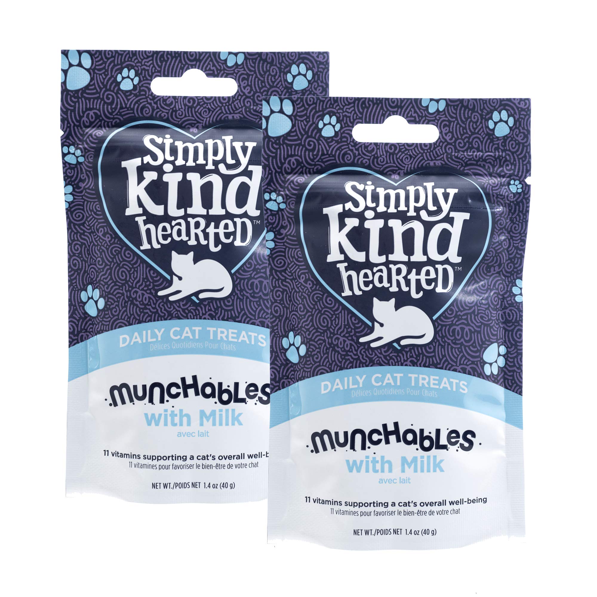 Simply Kind Hearted Munchables with Milk - Daily Fun and Crunchy cat Treats with high Milk Content & Vitamins - 2-Pack (2 x 1.4 oz)