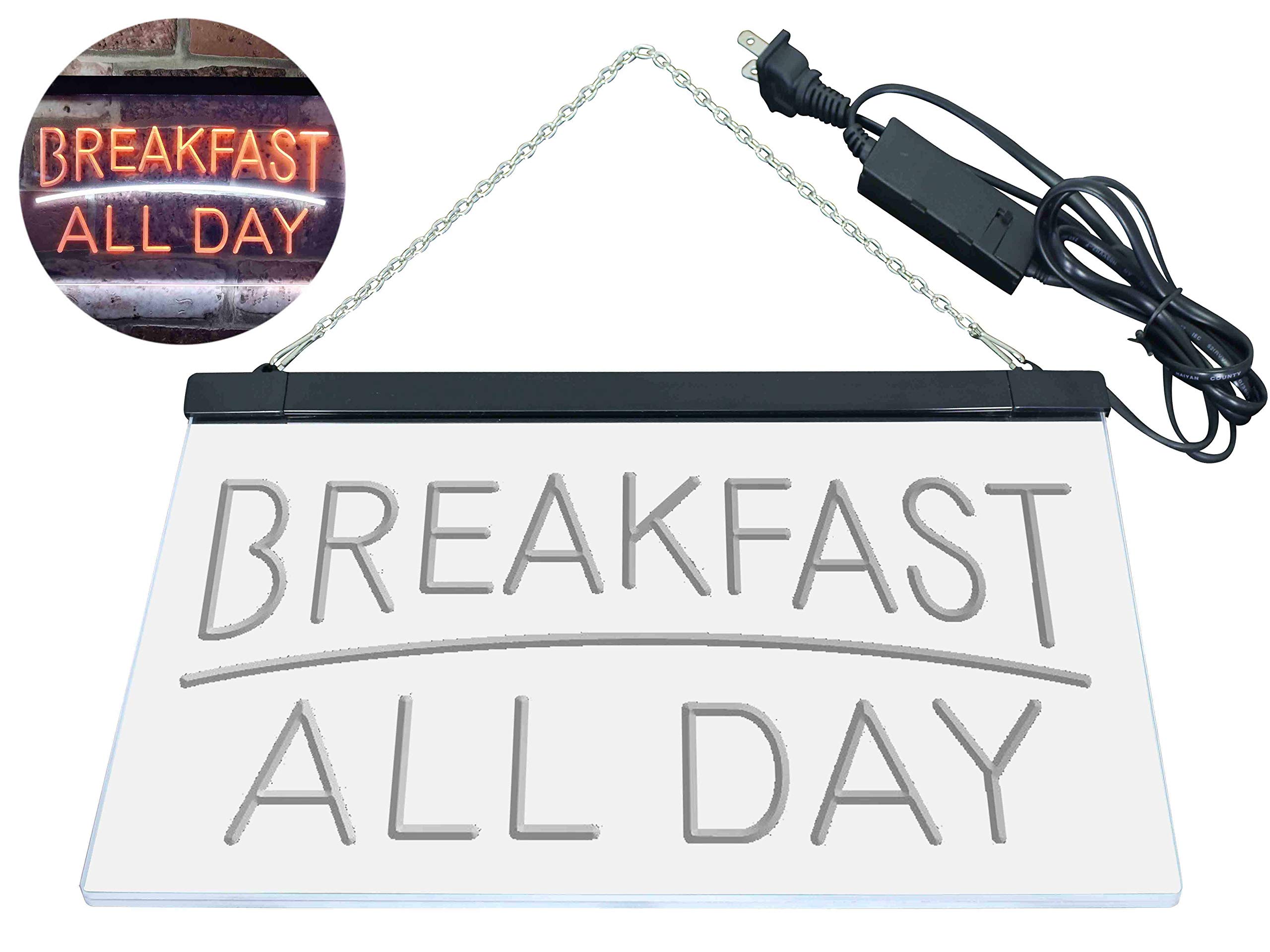 ADVPRO Breakfast All Day Open Restaurant Café Dual Color LED Barlicht Neonlicht Lichtwerbung Neon Sign Weiß & Orange 300 x 210mm st6s32-i0311-wo