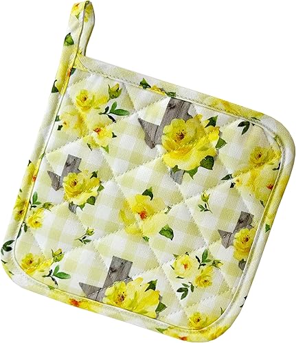 Soporte para ollas de Texas con patrón de cuadros a cuadros de tela escocesa de rosa amarilla de Texas en algodón acolchado Texas Gift