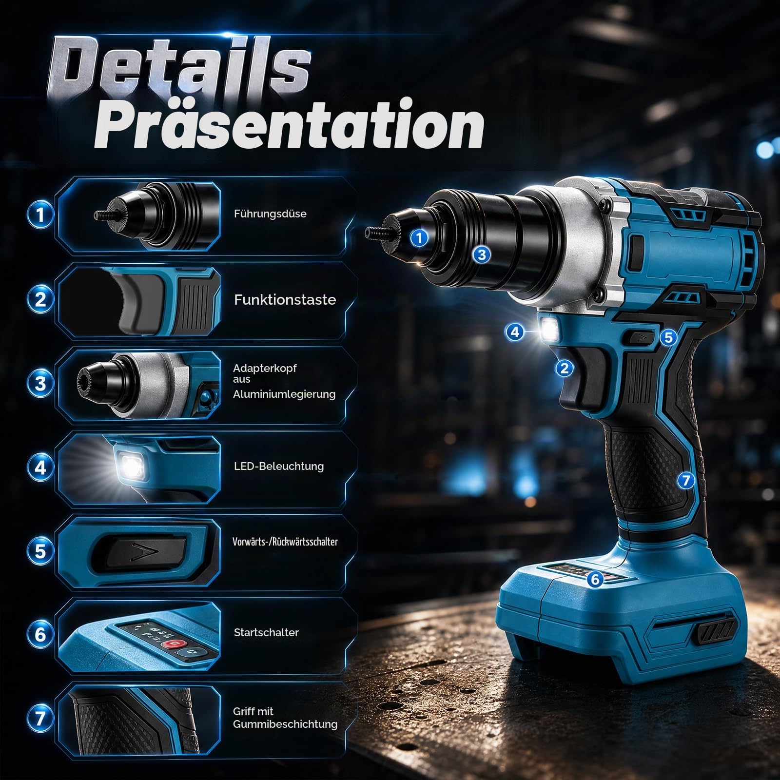 Akku Nietzange bürstenlos für Makita 18V,Elektrisches Nietwerkzeug