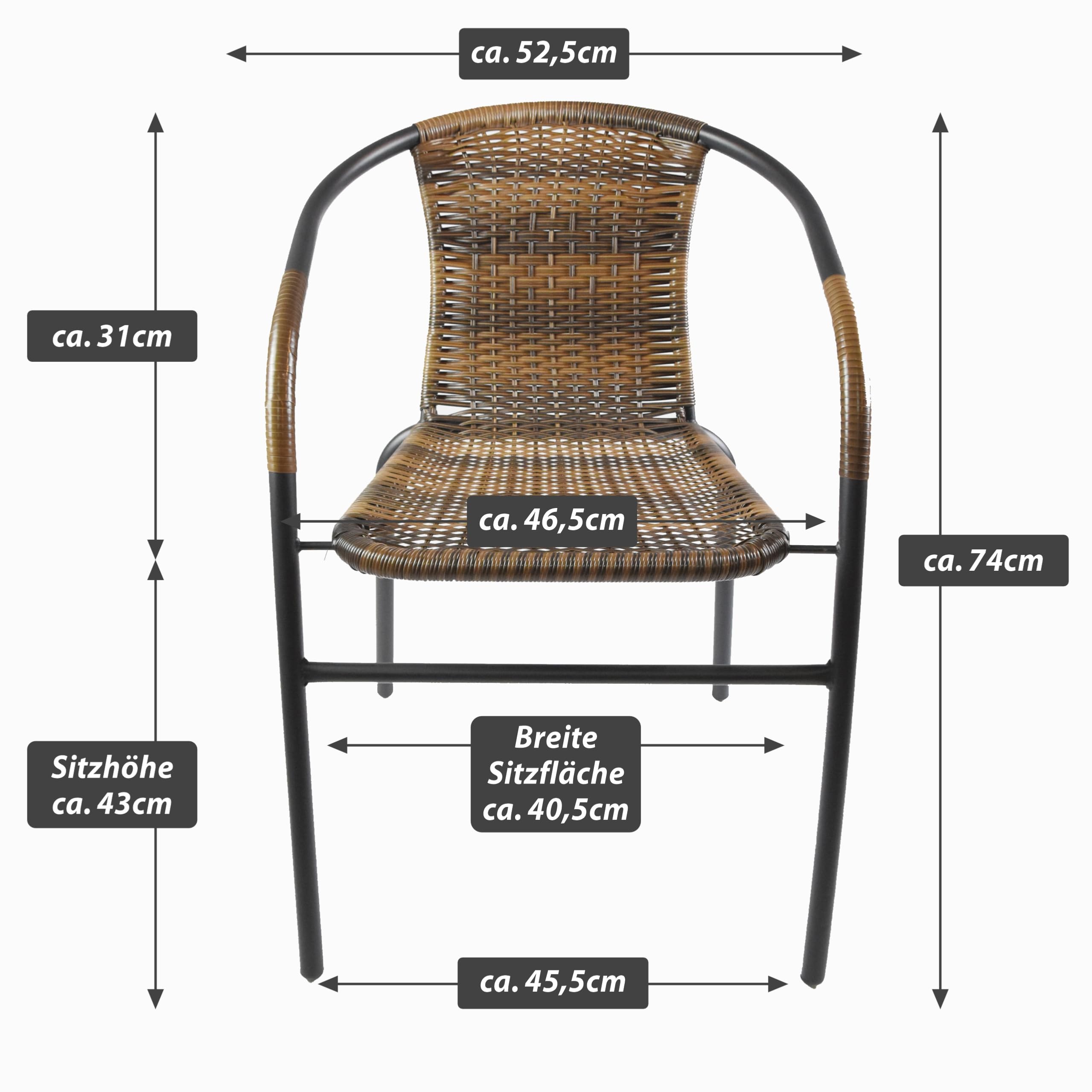 Nexos Trading Bistrostuhl Poly Rattan Stahl-Rahmen Stapelstuhl Balkonstuhl Gartenstuhl (Braun-Schwarz, 2)