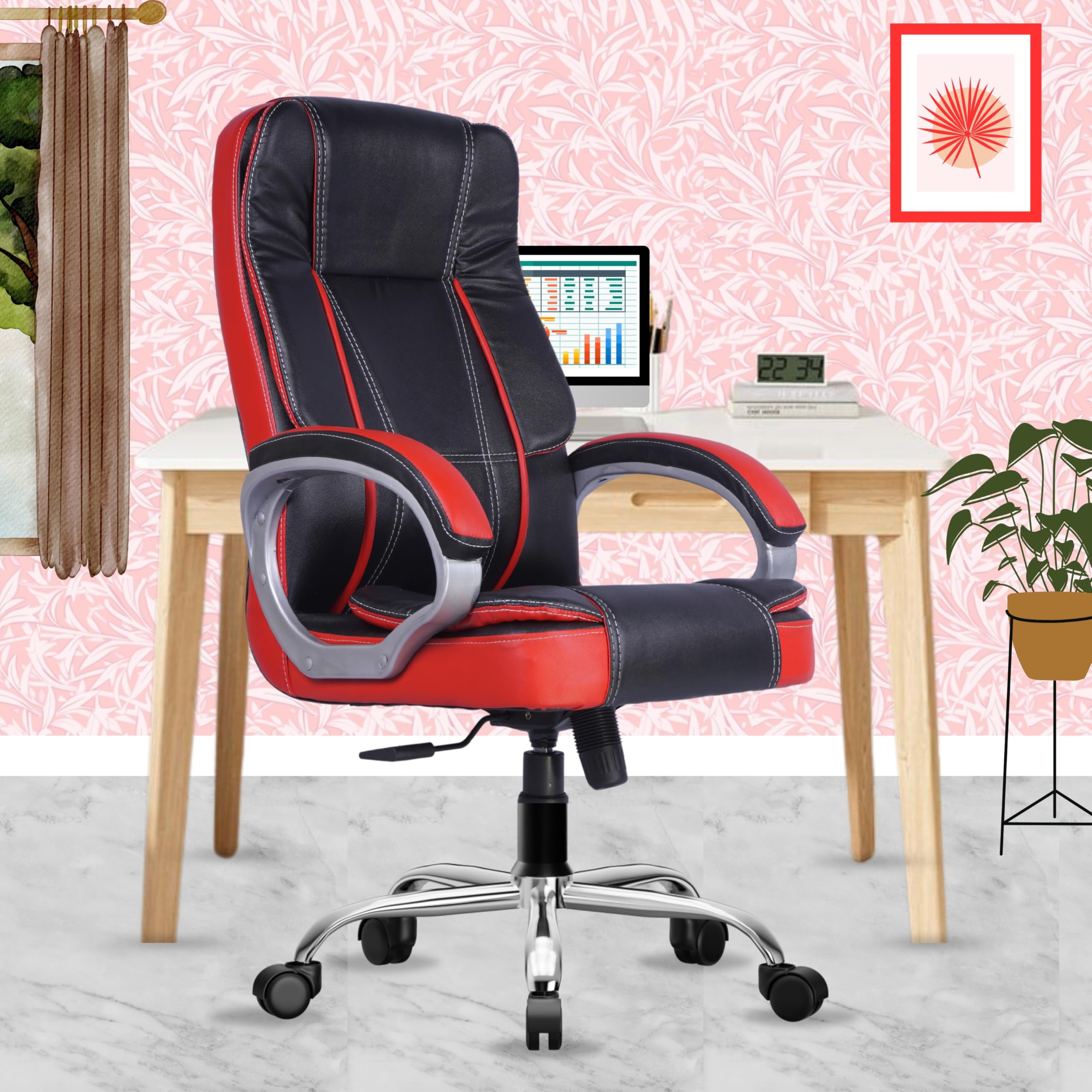 beAAtho® Vintage with 3 Years Warranty | Ergonomic Chair/Leather Chair/Executive High Back Chair/Revolving Office Chair/Director Chair/Boss Chair/Orthopedic Chair (Red & Black) (B094FVHNR1) Amazon Price History, Amazon Price Tracker