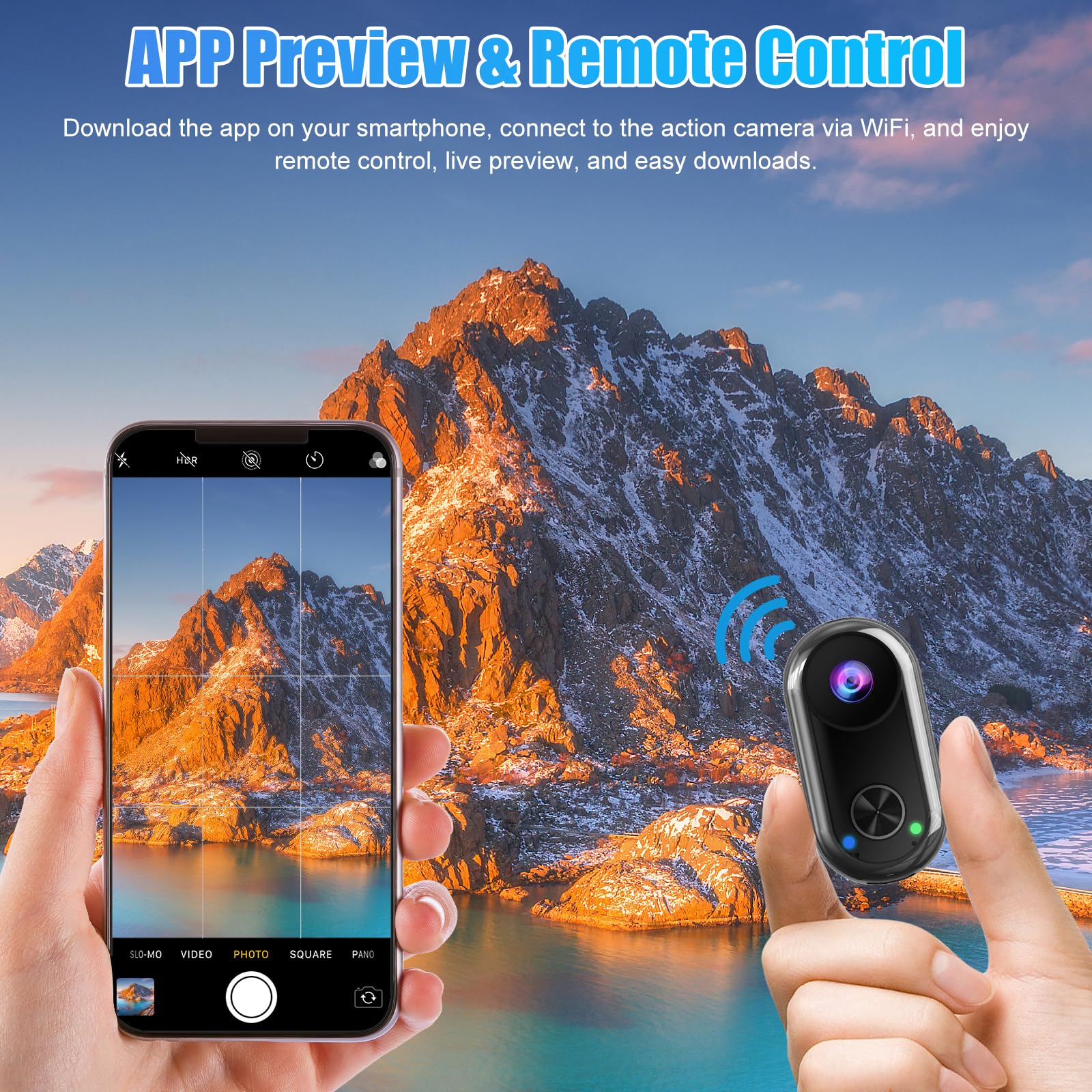 OBEST Cámara Deportiva 4K Estabilizador Mini Camara Acción WiFi Impermeable, 360 Bodycam Cámara Corporal Subacuática, Camara Casco Moto Magnético Action Camera POV para Vlog Diaria Esquí Natación