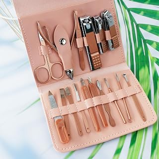 16 Pcs Stainless Steel Nail Clipper Pedicure Kit Toenail Removal Kit Nail Care Toolsc Manicure Kit for Women Men Ingrown Folding Bag (Pink)