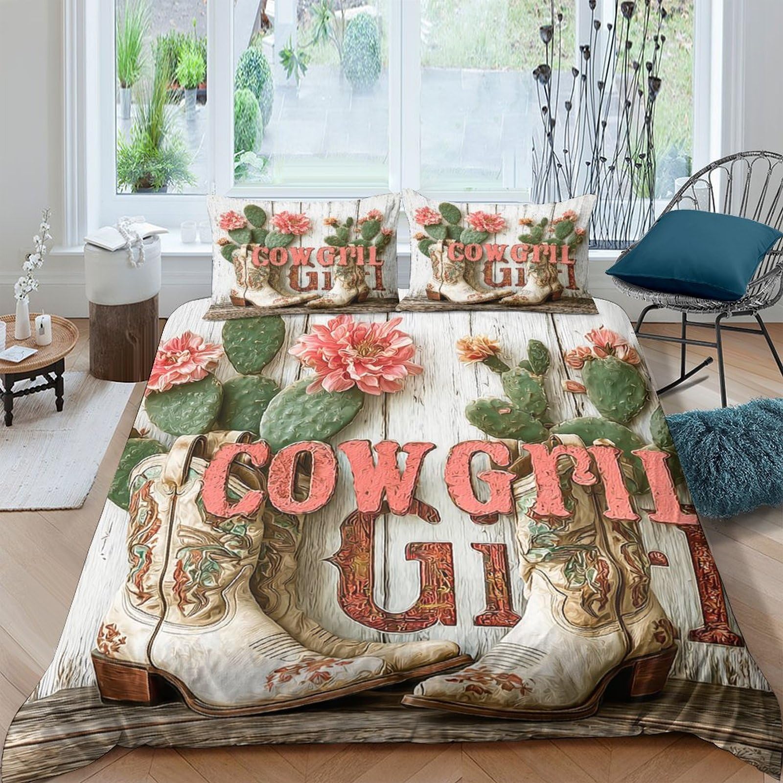 Ctjqhvkz Style-10 3D Printed Western Cowgirl Boots Fitted Sheet Microfiber Cactus Bed Cover For Bedroom Dorm Anti-Slip Washable Decor Single（135X200cm）