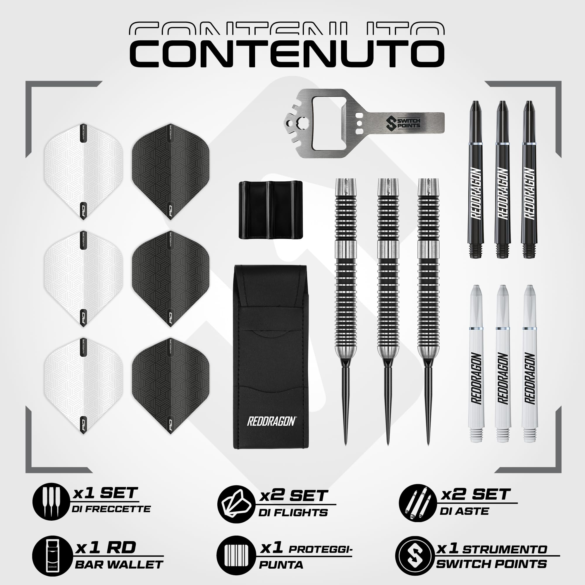 RED DRAGON Pegasus Switch Point – Powered by Winmau Darts | Punta in acciaio da 24 g | Set di freccette professionali all'80% in tungsteno | Esclusivo set di freccette Amazon con custodia