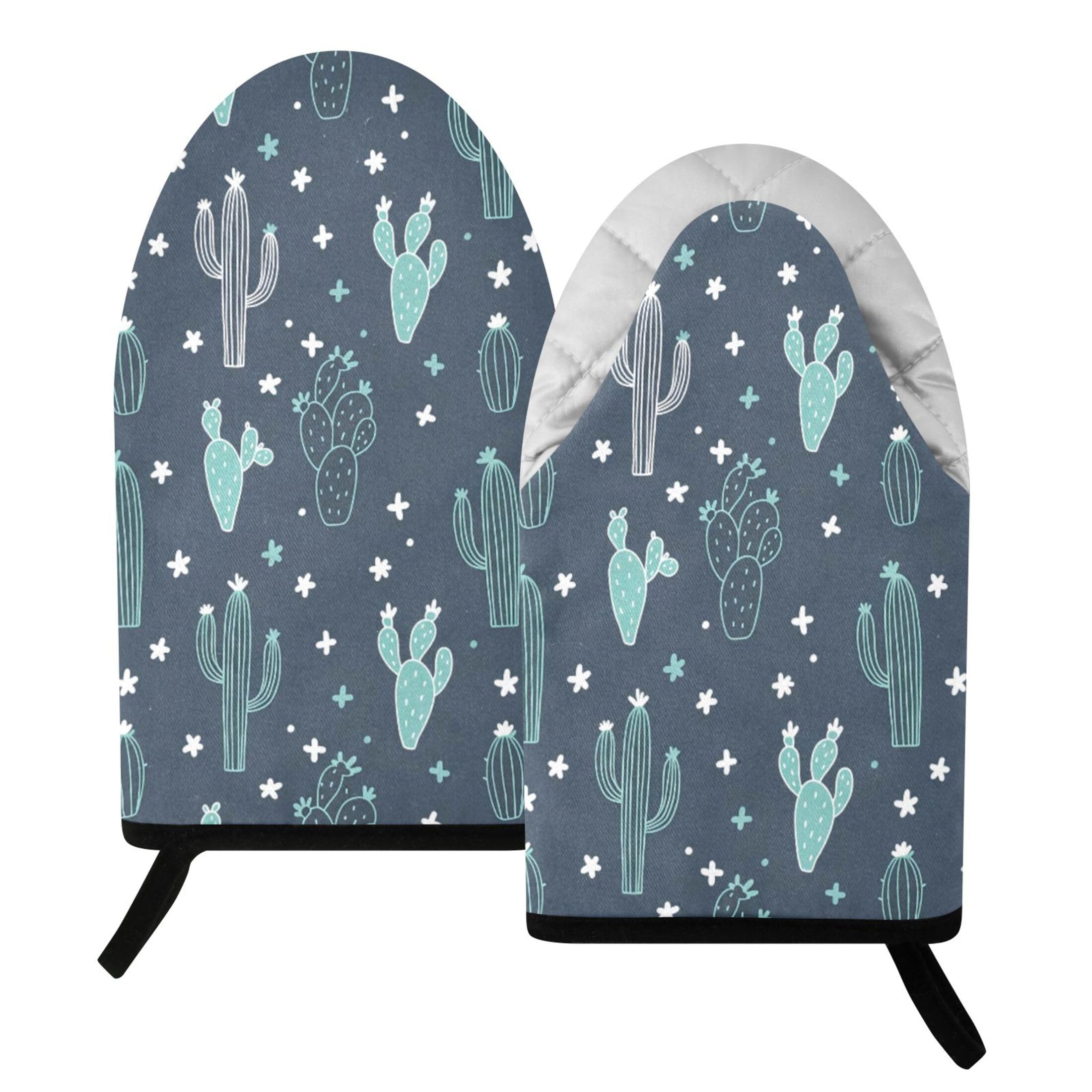 Fuauuyl Oven Mitts Heat Resistant Kitchen Gloves, Cactus Classic Oven Gloves with Hanging Loop for Baking BBQ Cooking Grilling, 1 Pair, 9.5 in