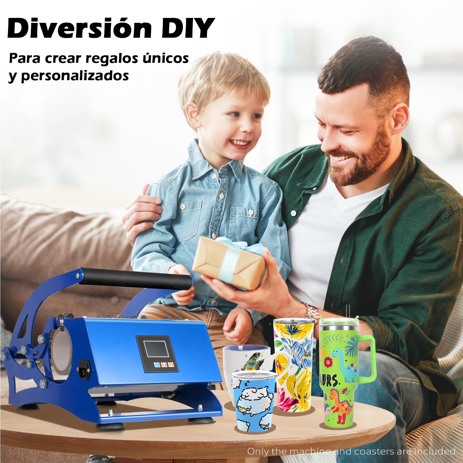 OUKANING 6 en 1 Prensa Térmica para Tazas 8-30oz Sublimacion Tazas Maquina 600W Control de Temperatura y Tiempo, Máquina de Prensado de Tazas, Prensa de Calor para Tazas de cerámica/vidrio/metal(Azul)