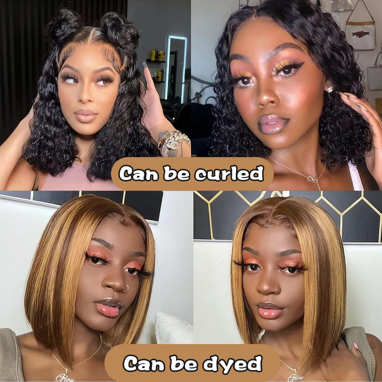Human Hair Wig 4x4 Lace Front Bob Wigs Straight Brazilian Lace Wigs 180% Density Short Bob Wig for Black Women Natural Colour (8 inch)
