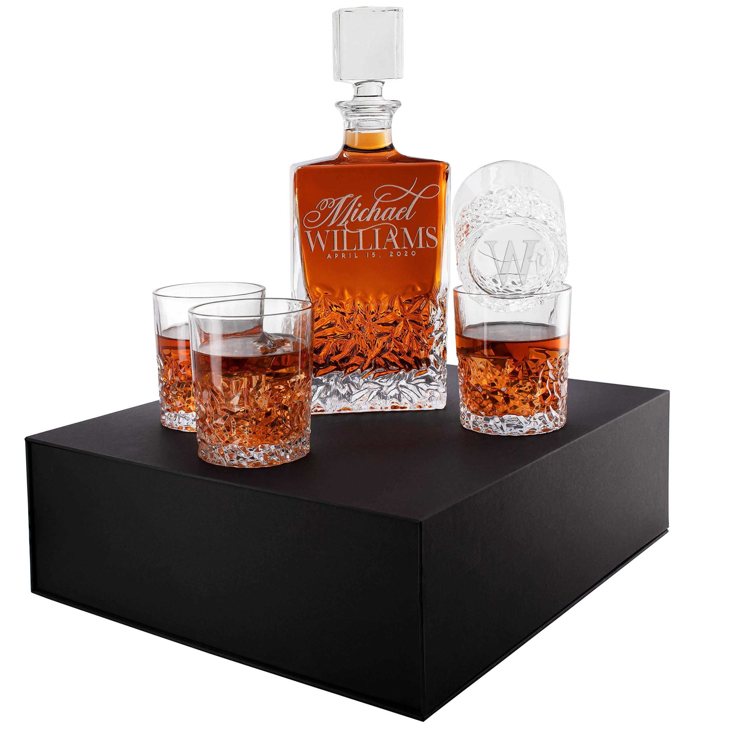 Personalized Whiskey Decanter and Glass Set with Gift Box Option, Retirement, Anniversary, Housewarming, Bourbon Scotch Whisky - DSG2-800ML SET