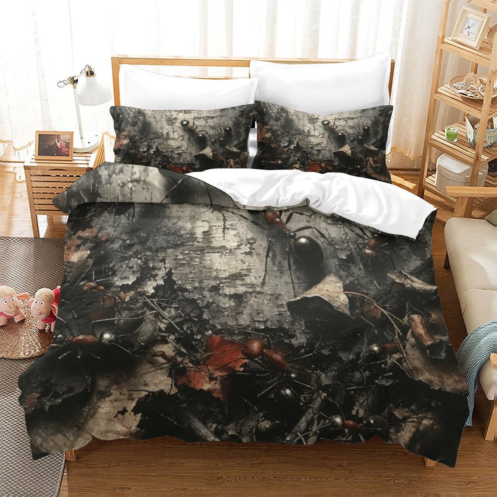 Sets de housses de couettes 3 pièces fourmis imprimé 3D en microfibre Super King 260x220cm