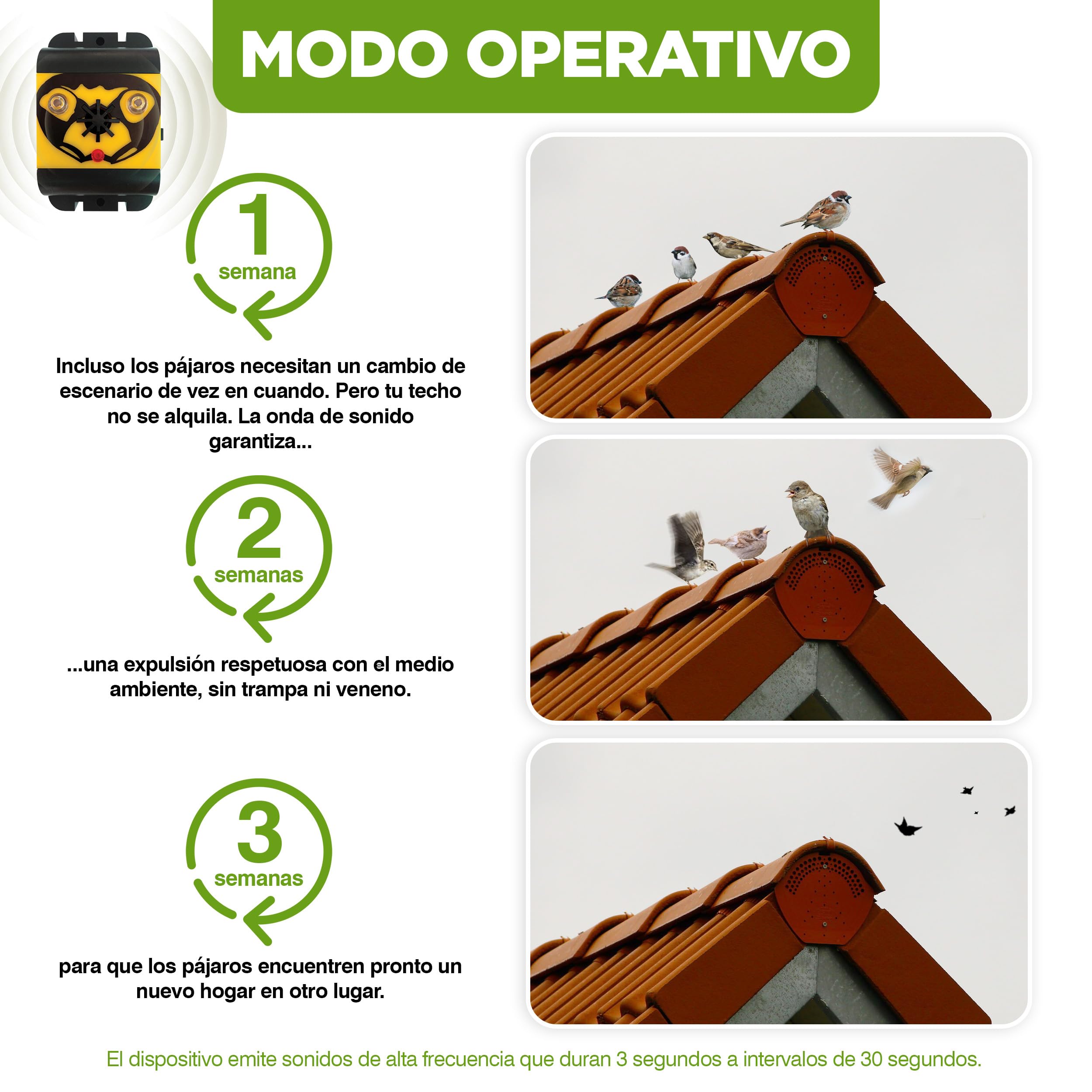 ISOTRONIC Repelente de Aves con luz y ultrasonido – Ahuyentador de Aves a Pilas para ahuyentar pájaros y Palomas – Repelente de Palomas para balcón y jardín – Alcance Efectivo de 40 m² (3 Unidades)