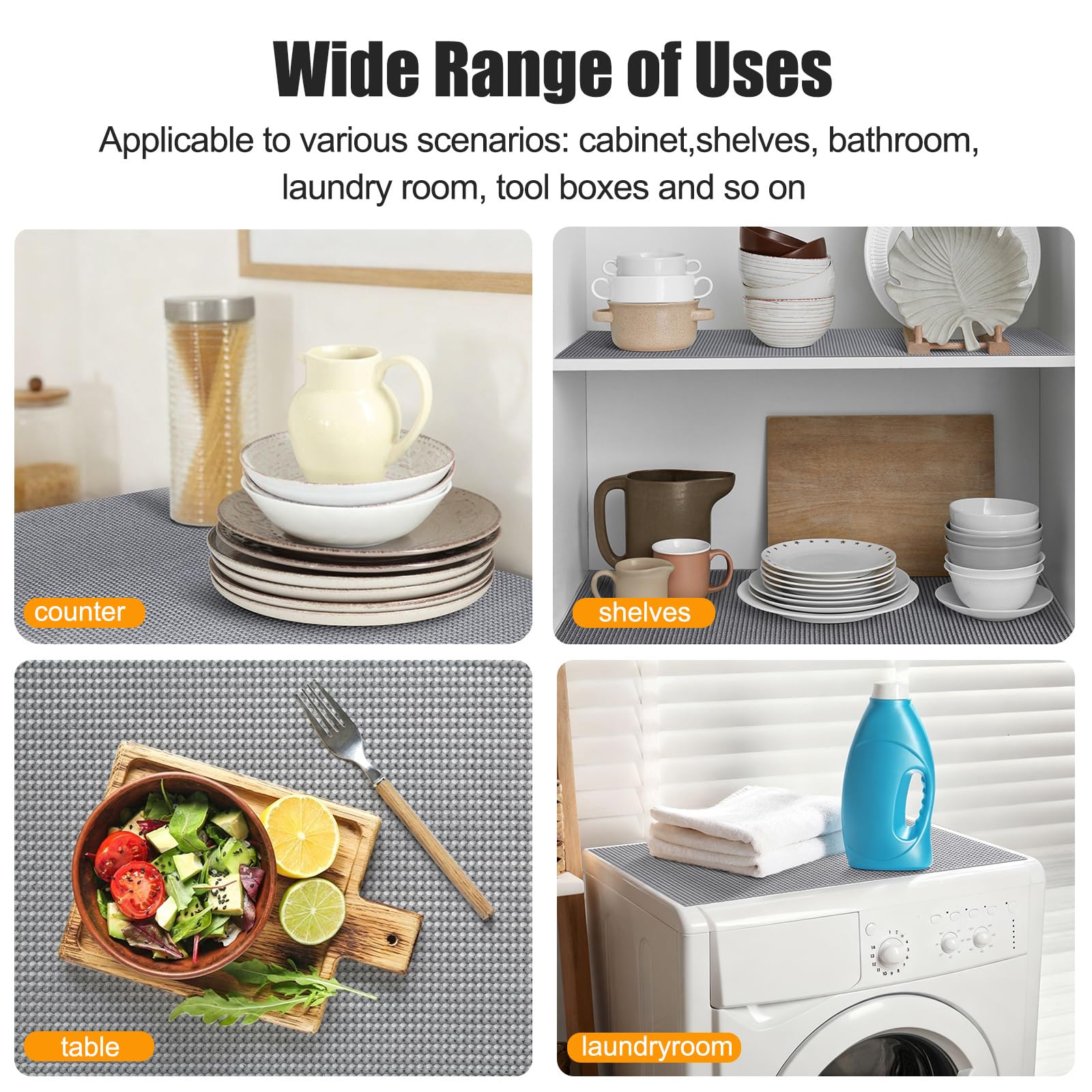 Songrey Non-Adhesive Drawer and Shelf Liner, 12IN x 20FT Non Slip Cabinet Liners, Protect Kitchen Cupboard, Bathroom Drawers, Breathable, Thick Strong Grip mat (Dark Gray)