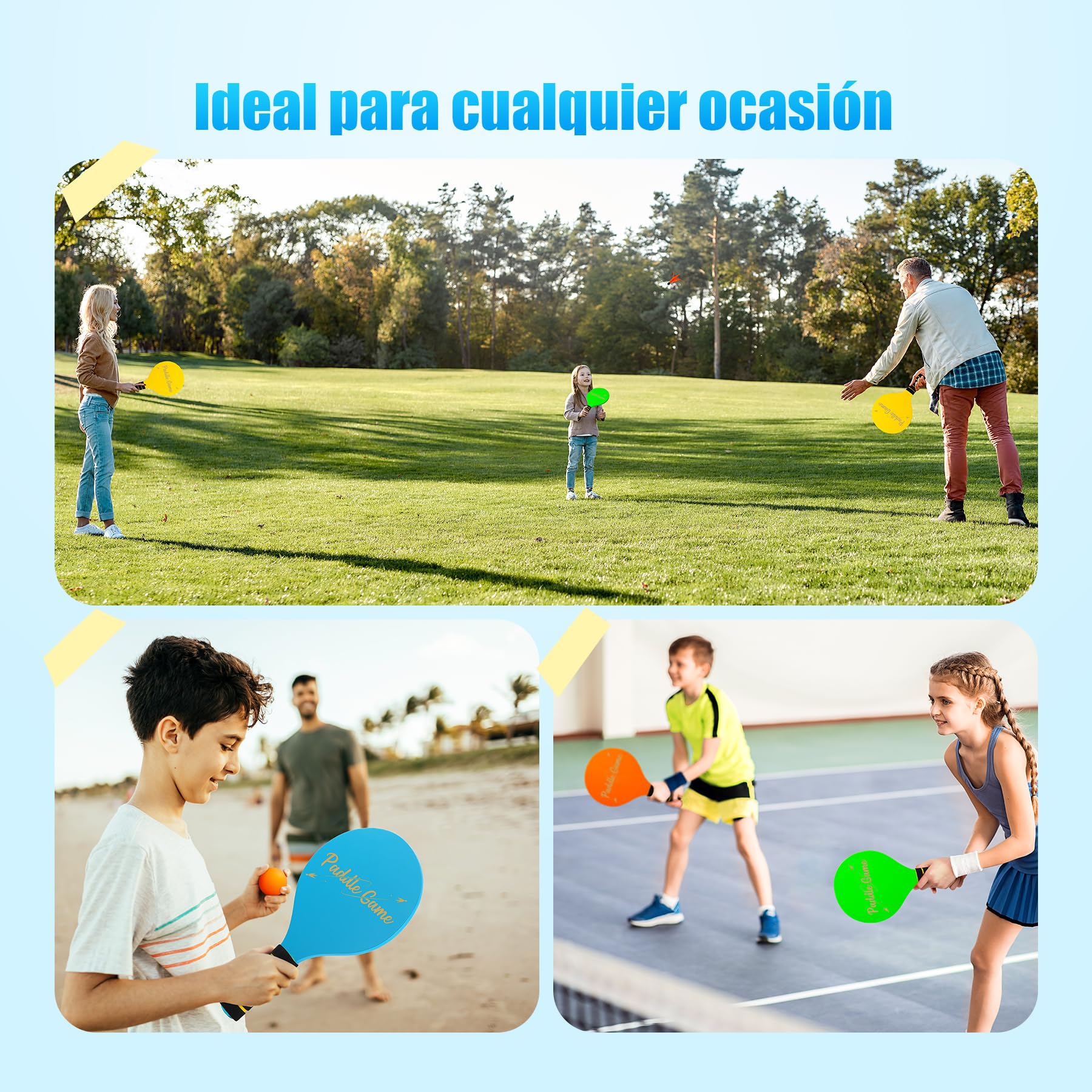 Pala Padel Niño Impermeable Juego de Padel Raquetas Madera Bat and Ball Set Raquetas Badminton Niños