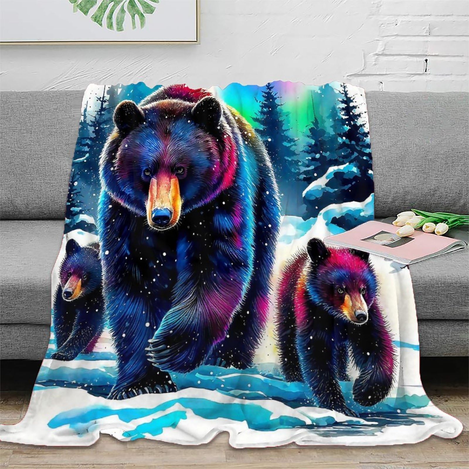 Couverture en microfibre ours brun 3D plaid douillet chaud lit canapé 100x130cm