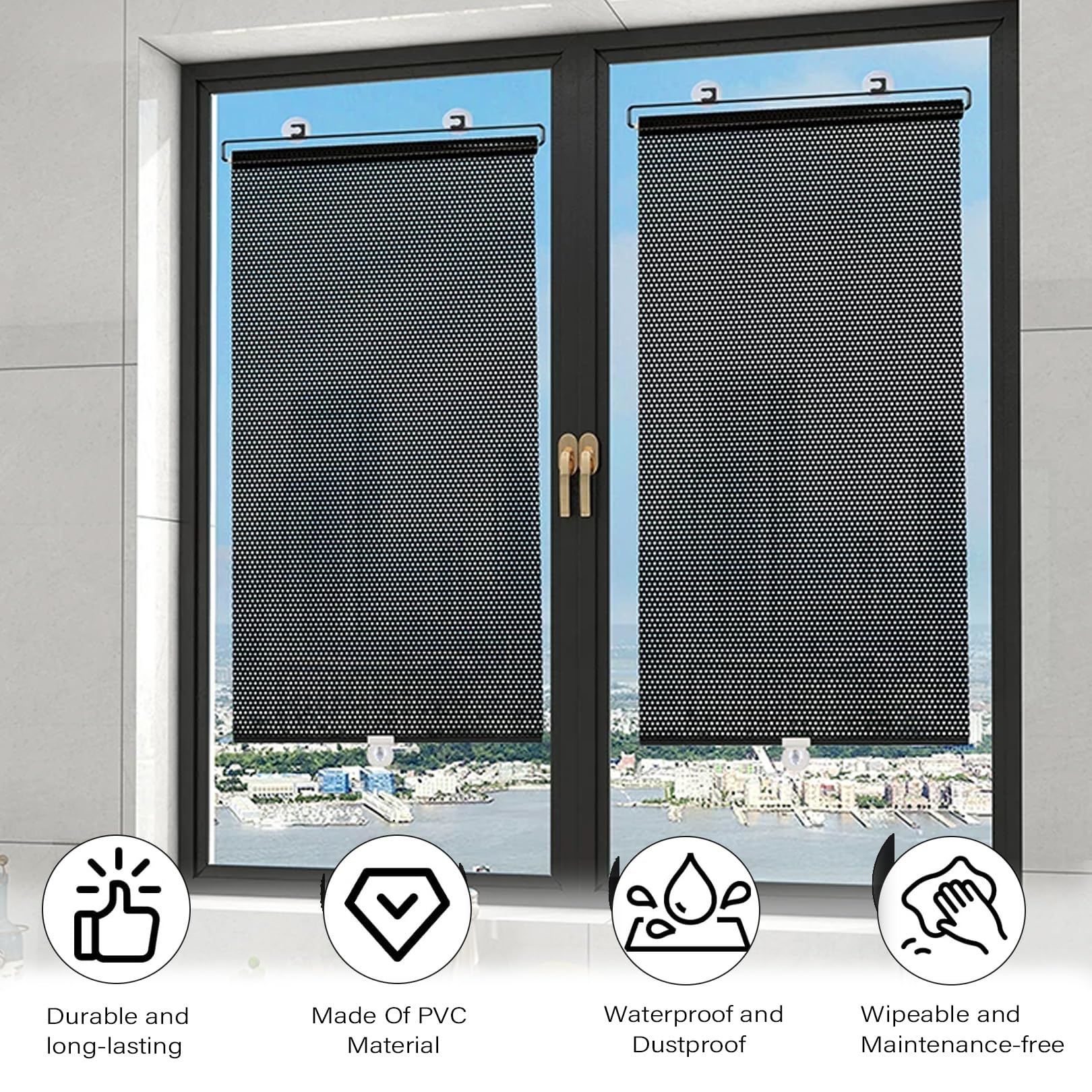 68x150cm Saugnapf Rollo ohne Bohren Sonnenschutzrollo | Wasserdichtes PVC Einziehbarer Sichtschutzrollo Hitzeschutz Rollo für Fenster Verdunklungsrollo,Jalousien für Balkon,Büro
