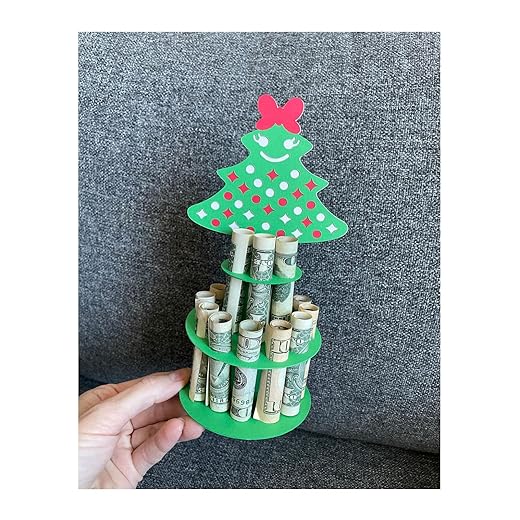Merry Christmas Money Cash Holder - 2024 New Handmade Wooden Christmas Gift Money Holder, Multiple Holes Double Layer Xmas Cash Holders, Unique Money Holder Cash Gift Ideas for Xmas Decor (Christmas Tree)