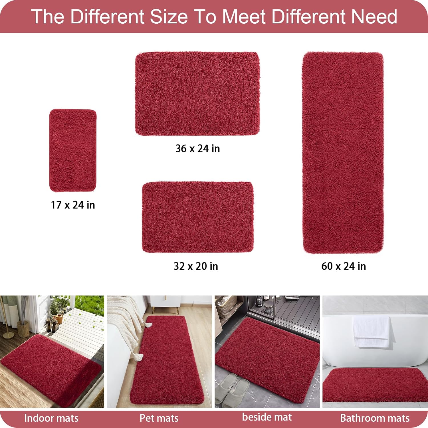 AROGAN Luxury Long Bathroom Runner Rug, 24x60 Inch Thick Soft and Absorbent Microfiber Non Slip Bath Mat, Rubber Backing Christmas Bath Rugs Carpets, Washable Plush Mats for Shower Floor, Red - Image 7