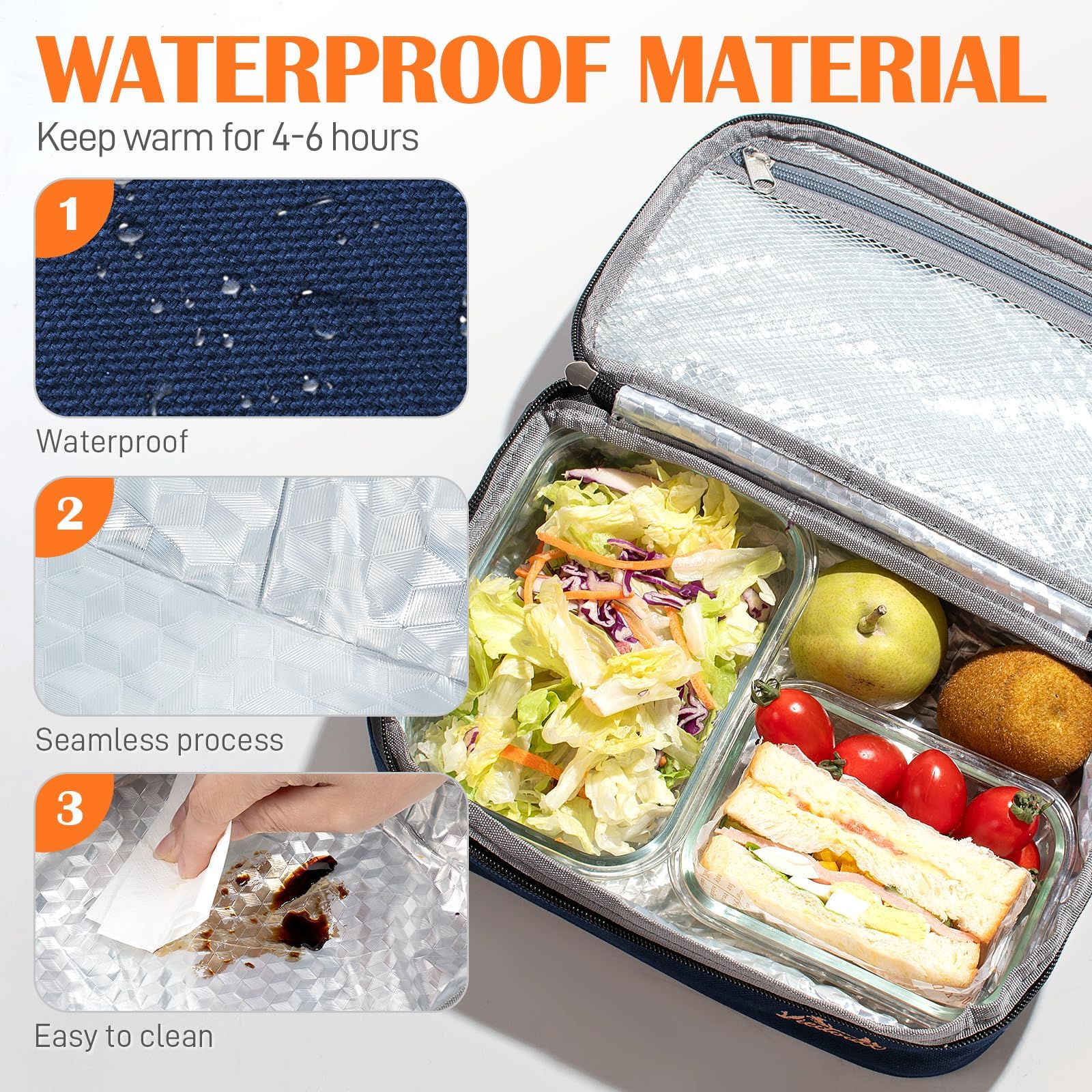 Viedouce Mini Borsa Termica Porta Pranzo 4L Impermeabile, Doppia Cerniera Riutilizzabile Contenitore per il Pranzo Isolata Uomo e Donna, Pieghevole Termico Pranzo per Ufficio/Scuola (Blu)