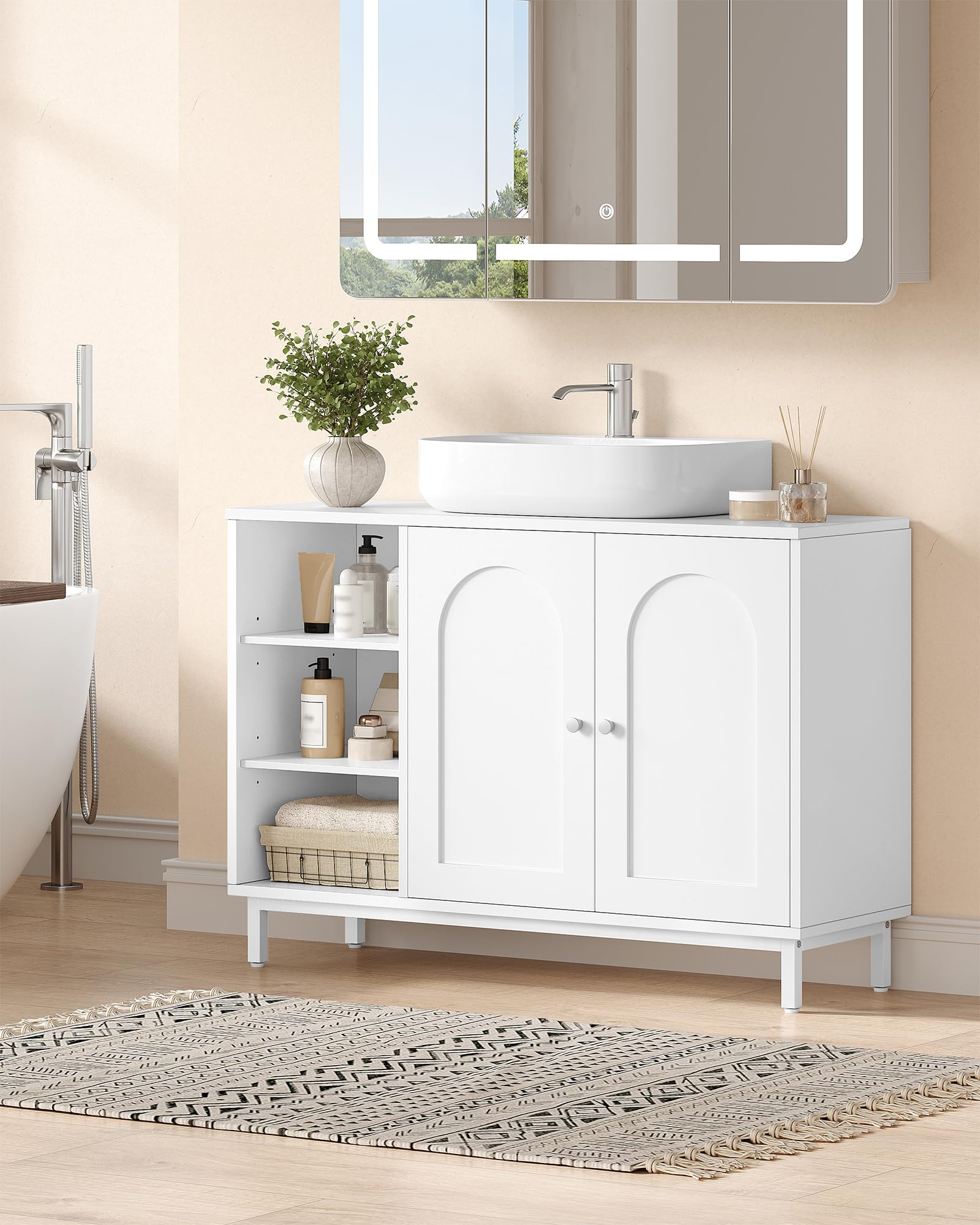 Hzuaneri Mobile Sottolavabo per Bagno, Mobiletto da Bagno, con 2 Ante 2 Scompartimenti, Scomparto Regolabile, Ampio Spazio di Archiviazione, Stile Moderno, 30 x 90 x 63 cm, Bianco BC09803W