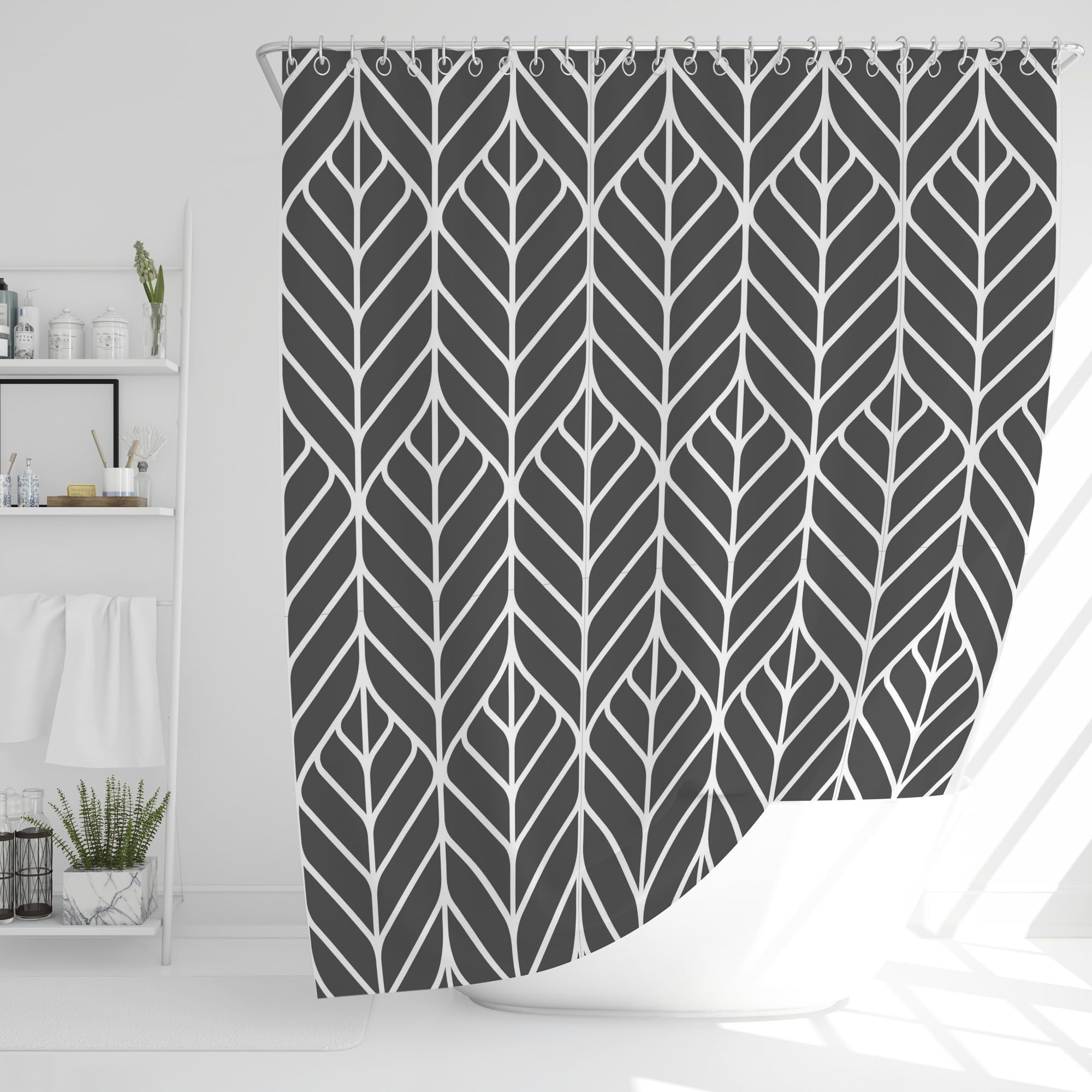 JJ PRIME - Grey Shower Curtains W 70.9"" x L (1 Panels), Abstract