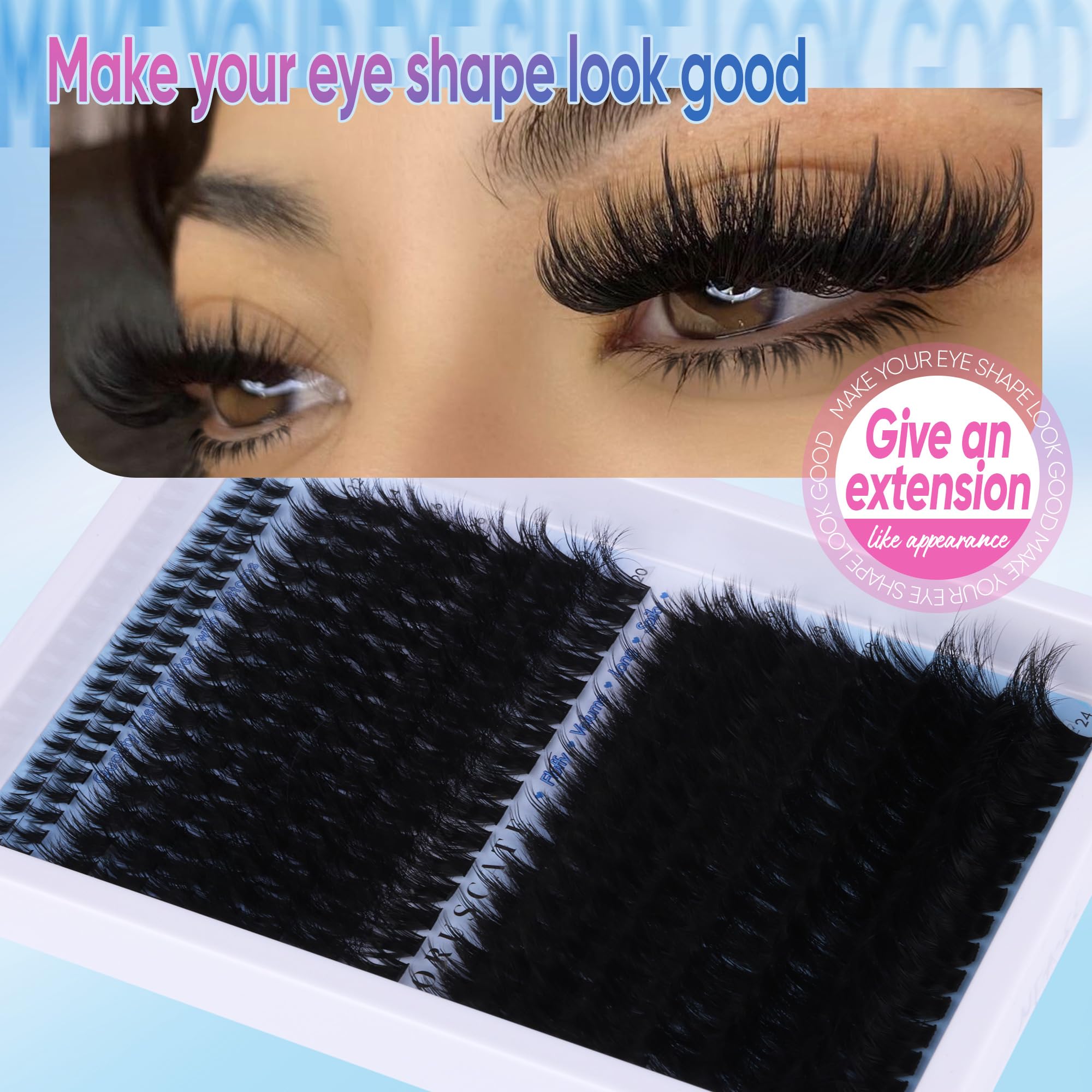Thick Cluster Lashes with Bottom Lash 160D+260D Individual Eyelashes with Spikes Volume Lashes Individual Cluster Wispy 12-22mm Long Tatti Lashes Clusters Mega Full Look Spiky Lash by CORUSCATE - Image 3