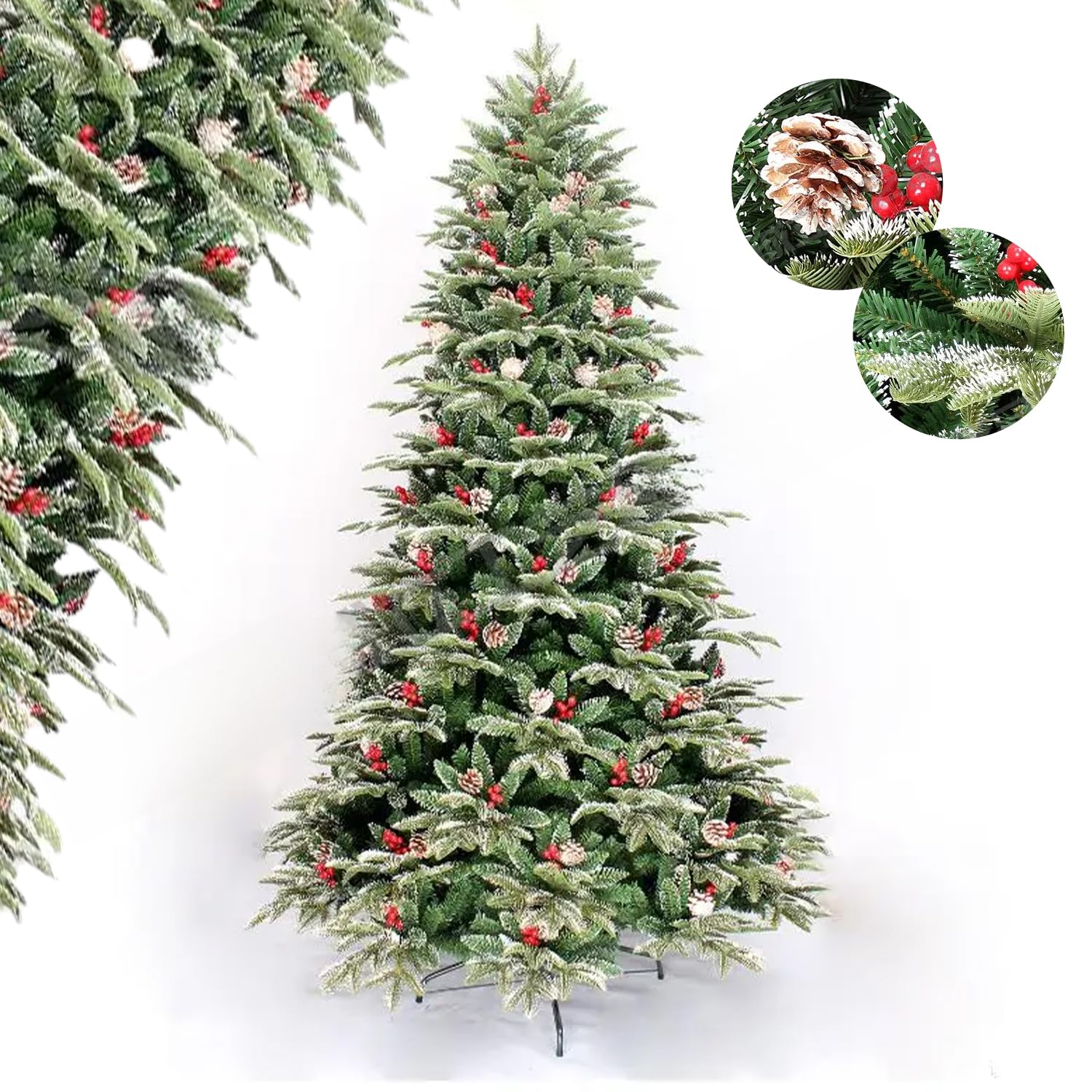 UimoKi 2.1M Christmas Tree, Premium PE&PVC Artificial Snow Flocked Holiday Xmas Tree, 1535 Branch Tips, Easy Assembly, Metal Hinges and Foldable Base for Indoor, Outdoor, Home, Party Decoration
