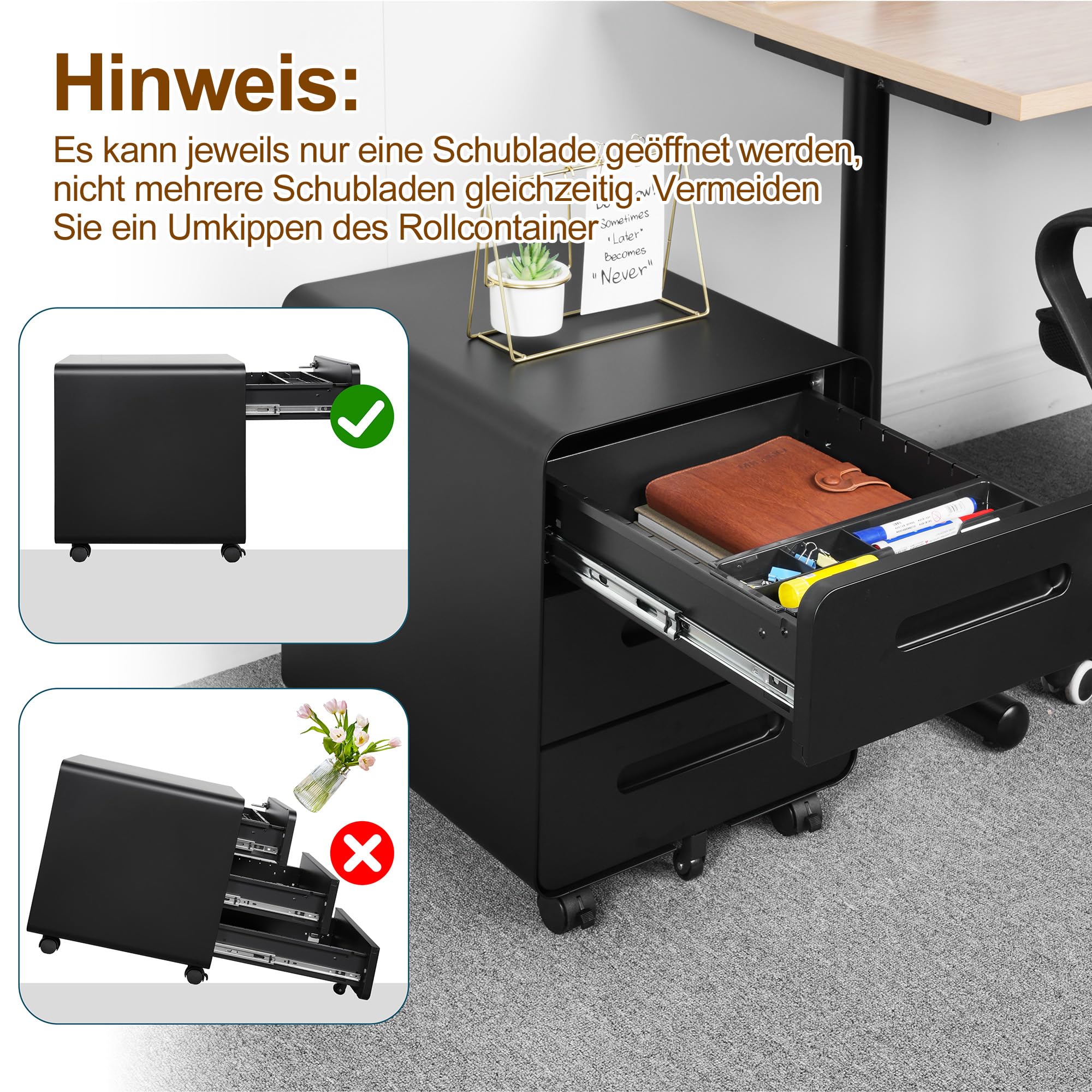HOMSTEEL Rollcontainer, mobiele archiefkast, 4 laden, afsluitbaar, 37 x 44 x 71,5 cm, wit OFC241W01HI