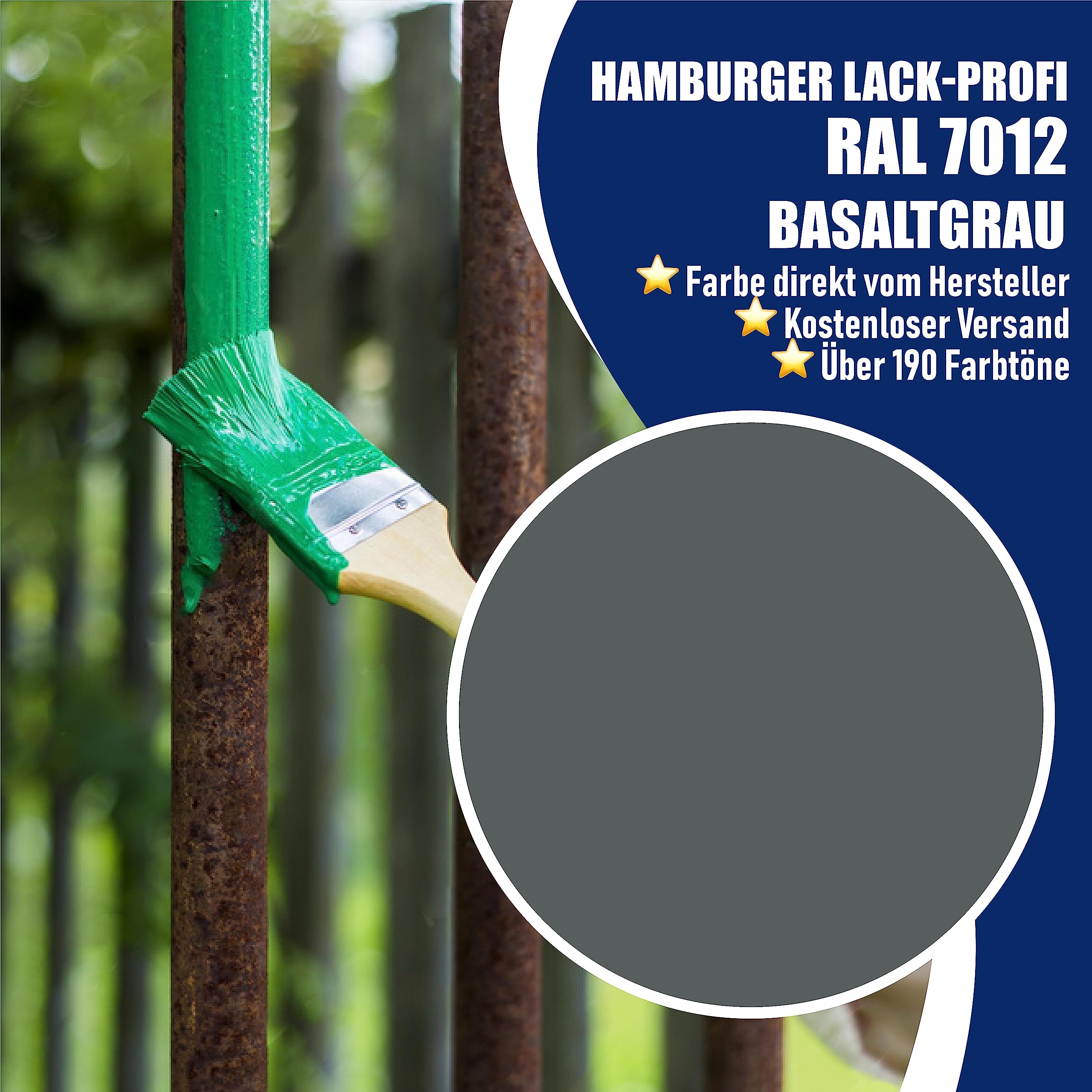 Metallschutzlack MATT Basaltgrau RAL 7012 Grau Metallschutzfarbe Metalllack Metallfarbe // Hamburger Lack-Profi (1 L)