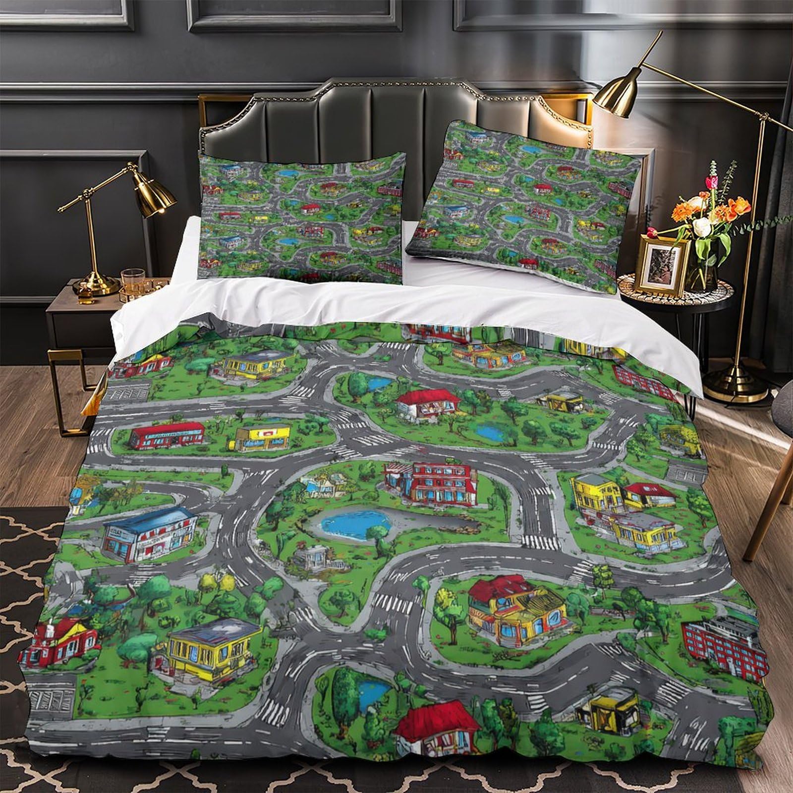 Housse de couette sapin de Noël microfibre 220x240cm linge de lit adulte enfant effet 3D hiver