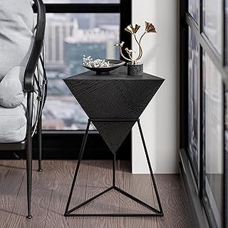 COZAYH Modern Geometric End Table with Wooden Top and Metal Base, Unique...