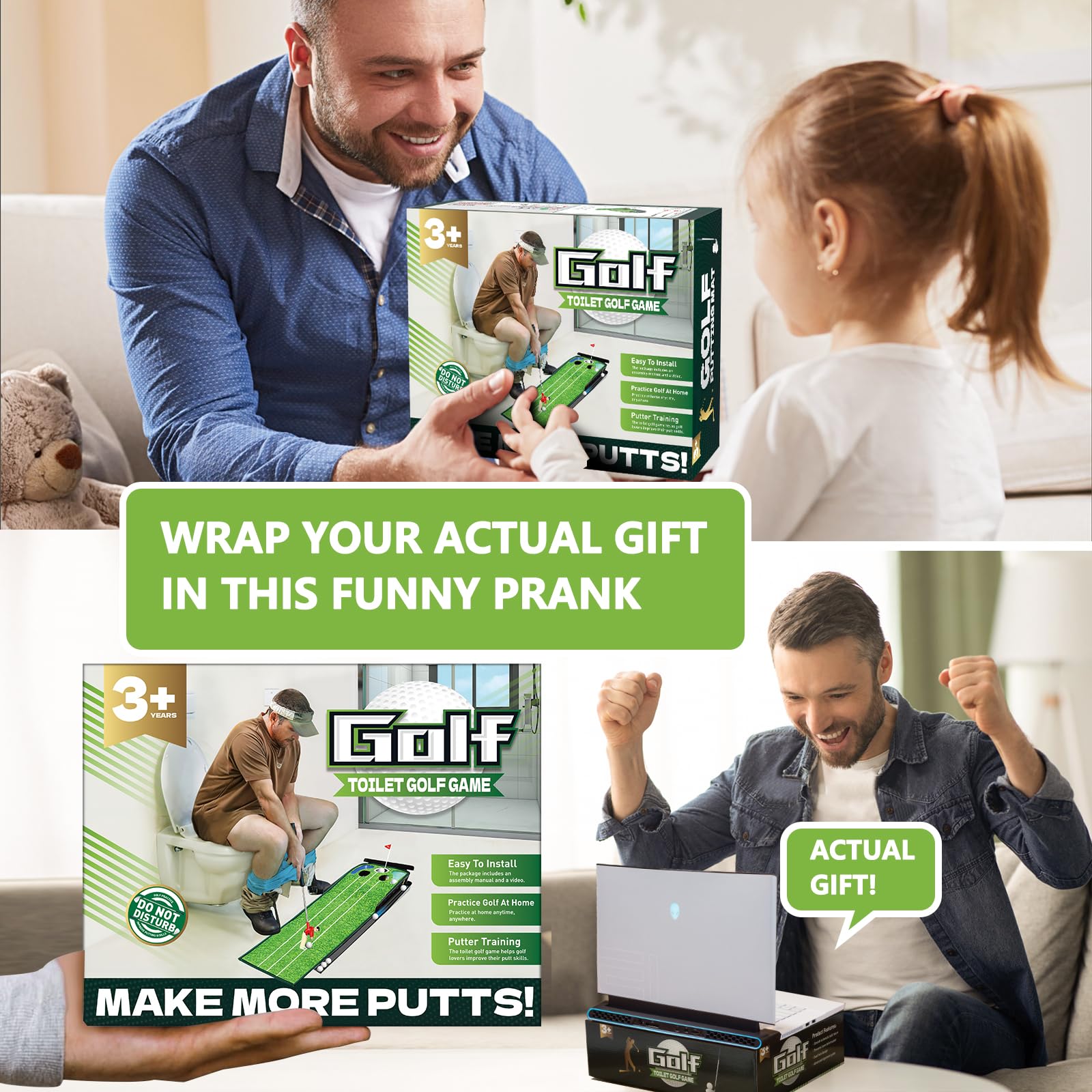 Anyflee 2 Pcs Prank Gift Box, Toilet Golf Game Facade, Wrap The Actual Gifts with a Prank Empty Gag Box, Funny Christmas Gag Presents Ideas for Dad Men Boyfriend (Pack of 2)