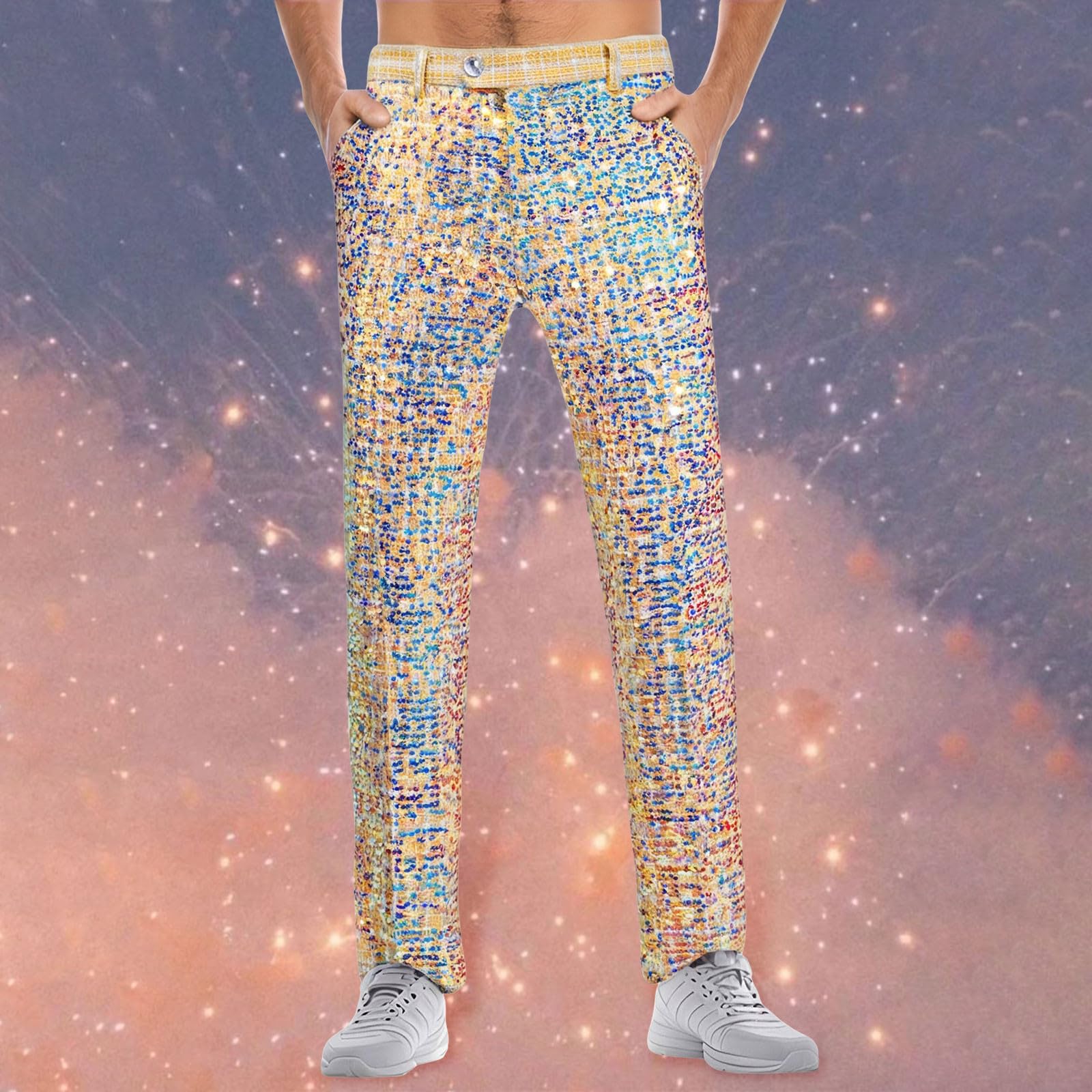 Pantalones de lentejuelas brillantes para hombre, brillantes y metálicos, para danza, jazz, hip hop, ropa de danza, pantalones holgados de los años 70 y 80, ropa de calle, carnaval, disfraz, baile