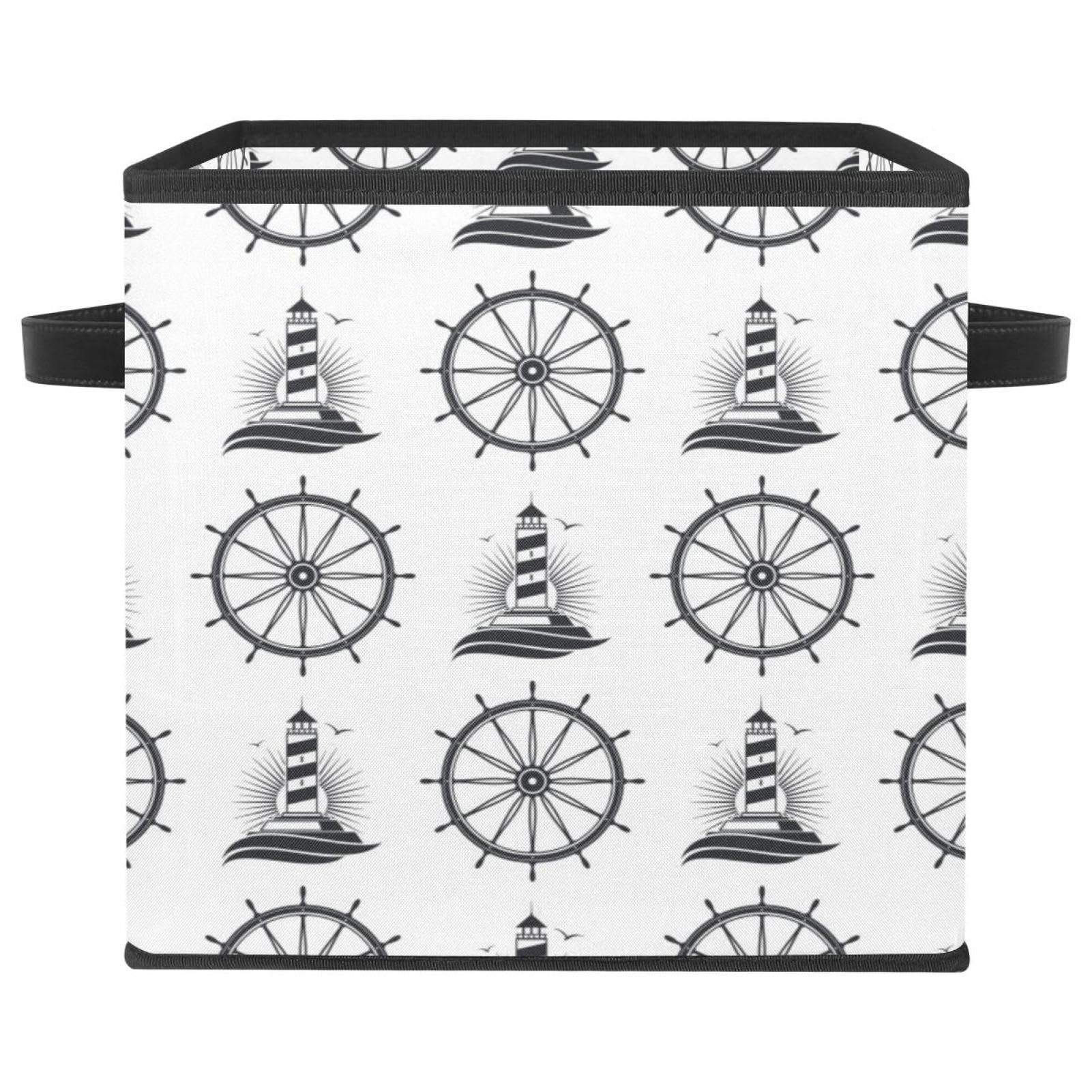 Boîte de rangement pliable cube tissu motif marin pour vêtement