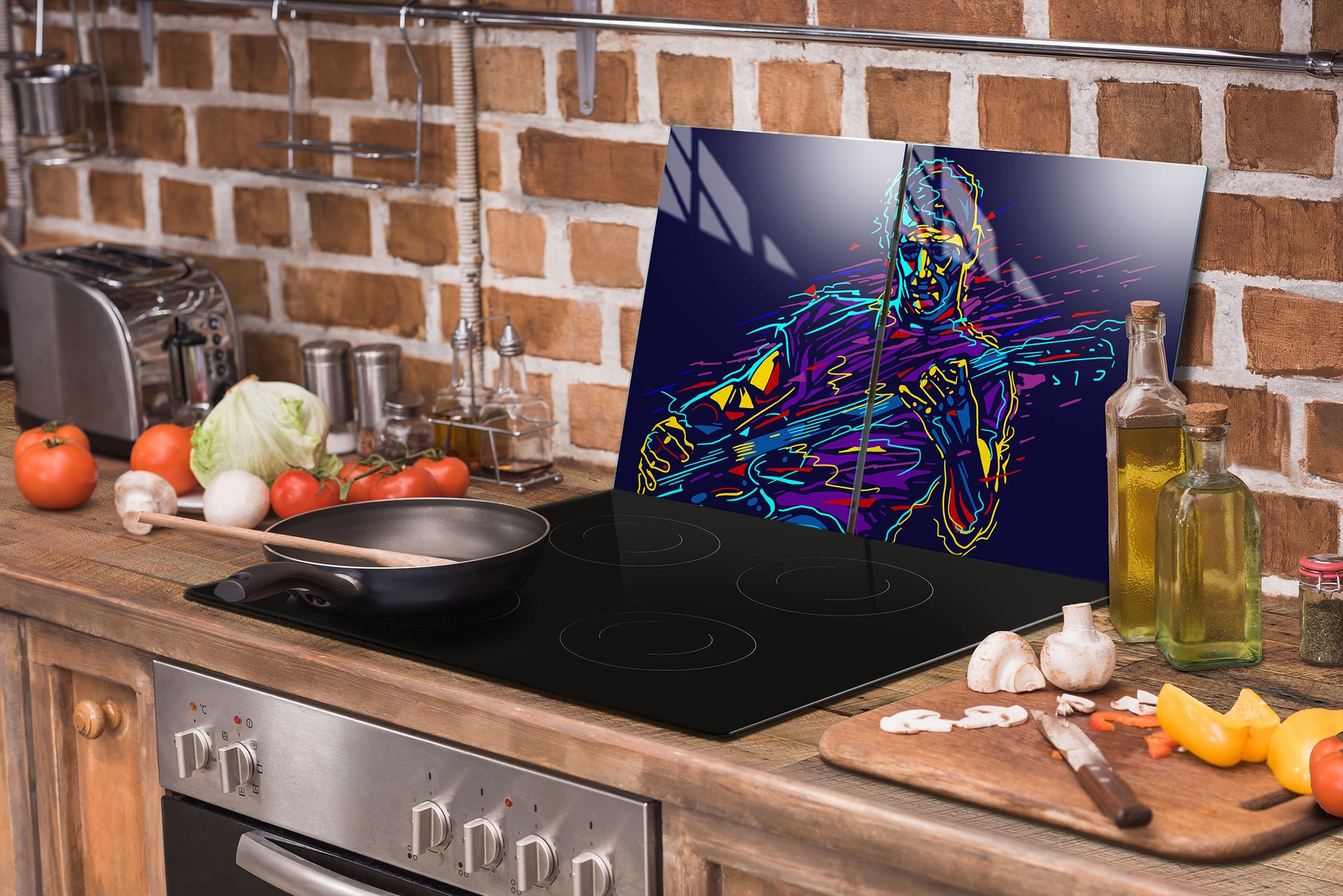 TMK ArtDeko Copri Piano Cottura In Vetro 45x52 Cm: Tagliere, Paraspruzzi E Protezione Universale Per Cucina - Motivo Musica